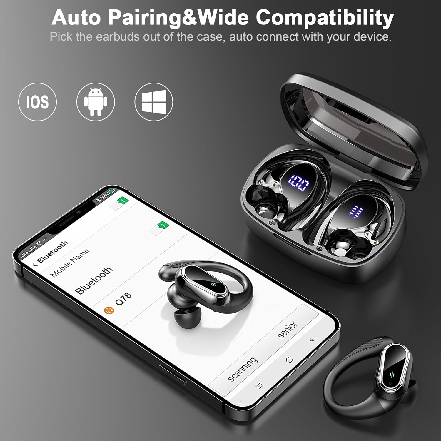 Wireless Earbuds, Wireless Headphones Stereo Noise Cancelling Earbuds with Mic, 50H Bluetooth 5.3 Headphones Dual LED Display, Sport Ear Buds with EarHooks, IP7 Waterproof Wireless Earphones Running - Amazing Gadgets Outlet