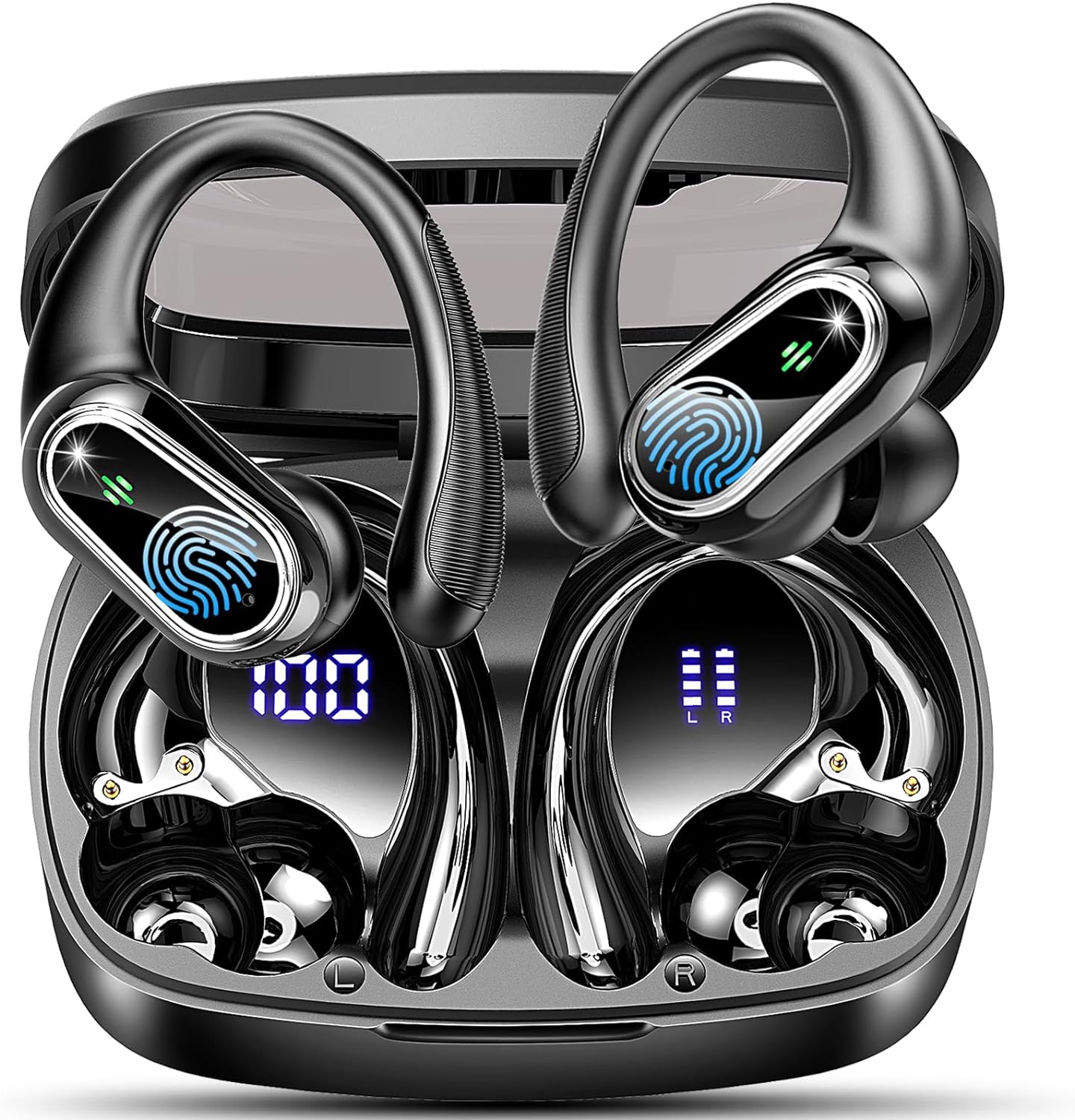 Wireless Earbuds, Wireless Headphones Stereo Noise Cancelling Earbuds with Mic, 50H Bluetooth 5.3 Headphones Dual LED Display, Sport Ear Buds with EarHooks, IP7 Waterproof Wireless Earphones Running - Amazing Gadgets Outlet