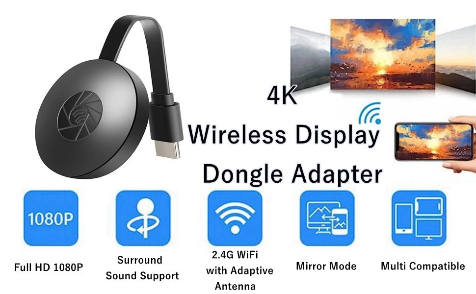 Wireless HDMI Display Dongle Adapter,4K Ultra HD Resolution Screen Sharing, Streaming Video Audio From Laptop, PC, Smartphone to HDTV Projector - Amazing Gadgets Outlet