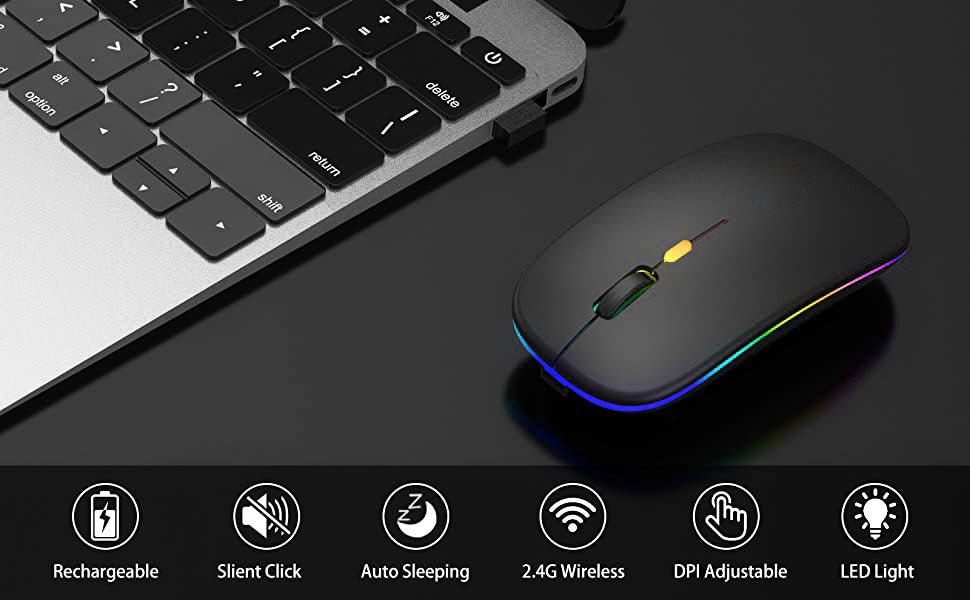 Wireless Mouse for Laptop With 2 USB A to USB C Adapter, 2.4GHZ Bluetooth Mouse Rechargeable, Laptop Mouse Computer Accessories, USB Mouse 3 Buttons - Laptop Mouse Wireless PC Mouse 800 to 2400 Dpi - Amazing Gadgets Outlet