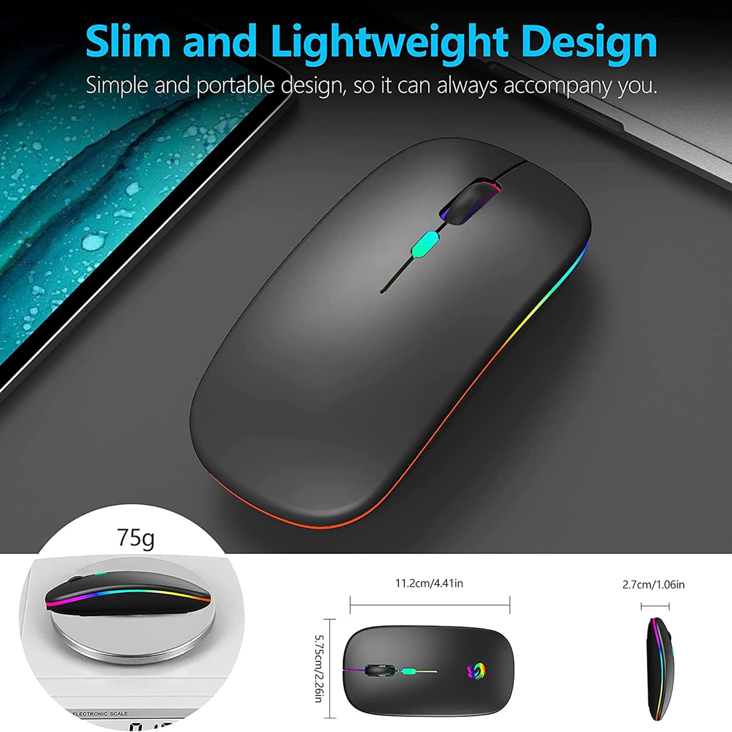 Wireless Mouse for Laptop With 2 USB A to USB C Adapter, 2.4GHZ Bluetooth Mouse Rechargeable, Laptop Mouse Computer Accessories, USB Mouse 3 Buttons - Laptop Mouse Wireless PC Mouse 800 to 2400 Dpi - Amazing Gadgets Outlet