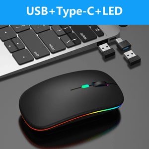 Wireless Mouse for Laptop With 2 USB A to USB C Adapter, 2.4GHZ Bluetooth Mouse Rechargeable, Laptop Mouse Computer Accessories, USB Mouse 3 Buttons - Laptop Mouse Wireless PC Mouse 800 to 2400 Dpi - Amazing Gadgets Outlet