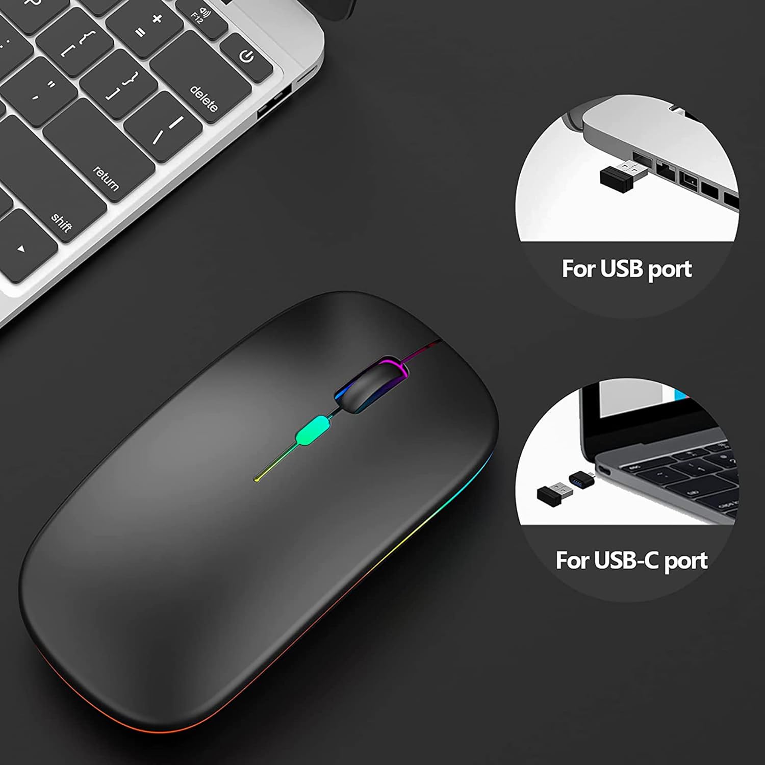 Wireless Mouse for Laptop With 2 USB A to USB C Adapter, 2.4GHZ Bluetooth Mouse Rechargeable, Laptop Mouse Computer Accessories, USB Mouse 3 Buttons - Laptop Mouse Wireless PC Mouse 800 to 2400 Dpi - Amazing Gadgets Outlet