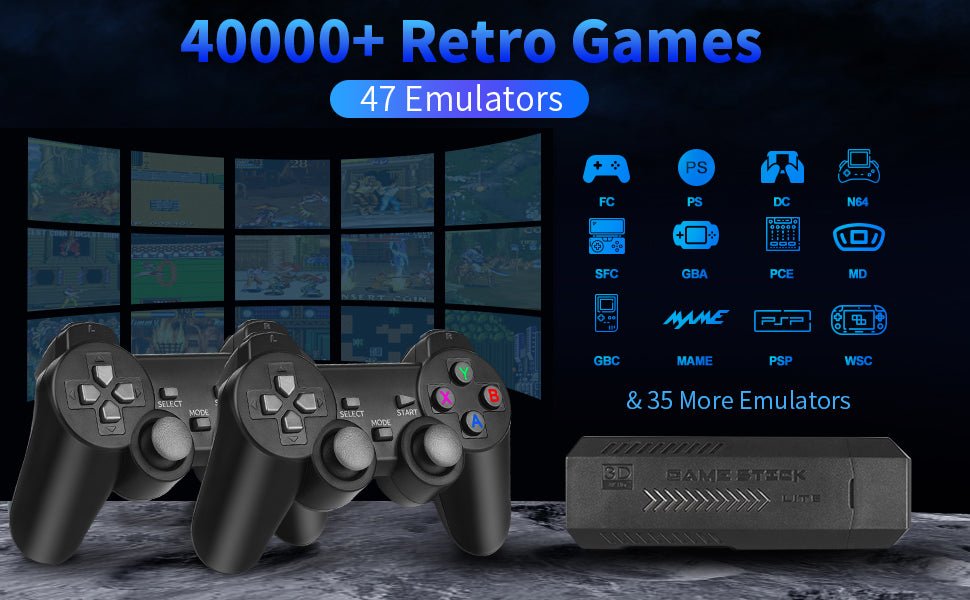 Wireless Retro Game Console, 128G Game Stick Built in 40,000 Games, 40+ Emulators, Dual Wireless Controllers, Plug & Play Video Game Consoles, 4K HDMI Nostalgia Stick Game for TV - Amazing Gadgets Outlet