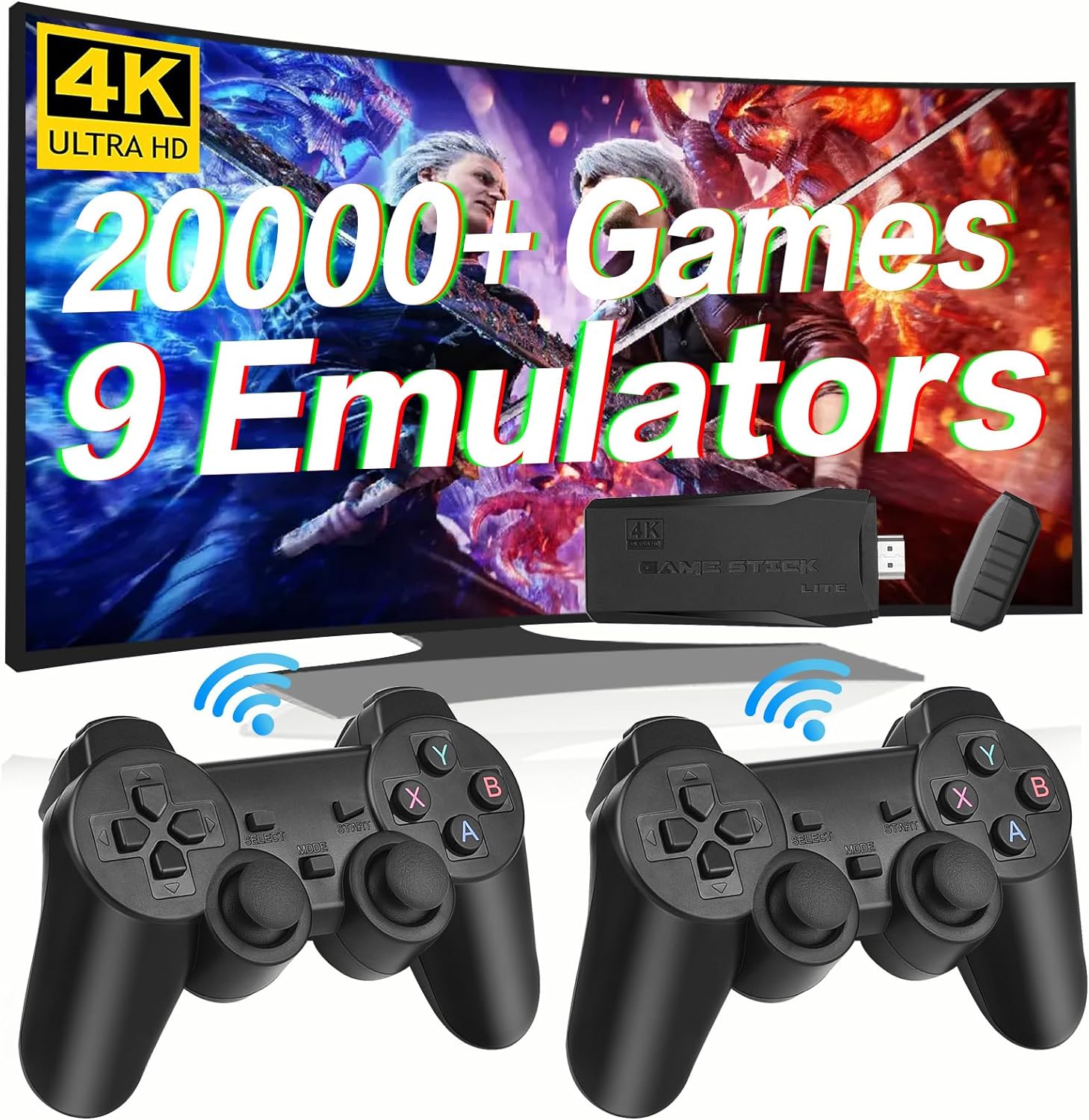 Wireless Retro Game Console, Plug & Play Video TV Game Stick with 20000+ Games, 64G, 9 Emulators, 4K HDMI Nostalgia Stick Game for TV, Dual 2.4G Wireless Controllers - Amazing Gadgets Outlet