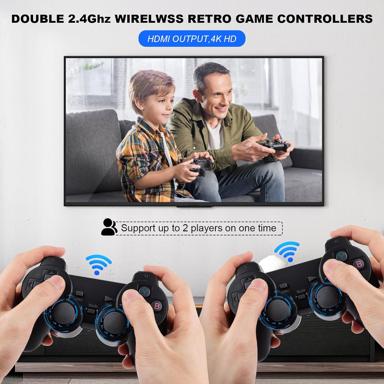 Wireless Retro Game Console, TV 4K High Definition HDMI Output, Plug and Play Video Game Built in 10000+ Games with Dual 2.4G Wireless Controllers, 9 Classic Emulators (64G) - Amazing Gadgets Outlet