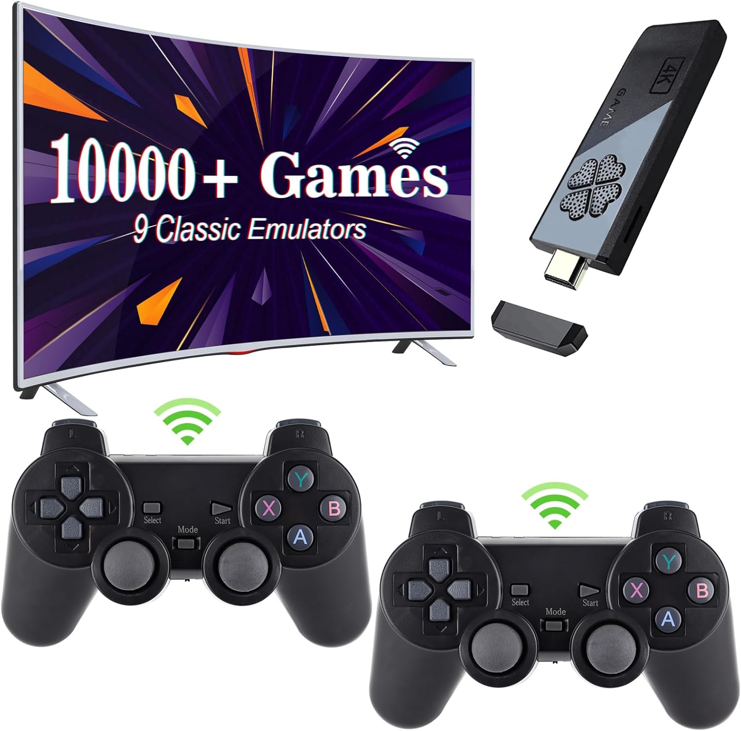 Wireless Retro Game Console, TV 4K High Definition HDMI Output, Plug and Play Video Game Built in 10000+ Games with Dual 2.4G Wireless Controllers, 9 Classic Emulators (64G) - Amazing Gadgets Outlet