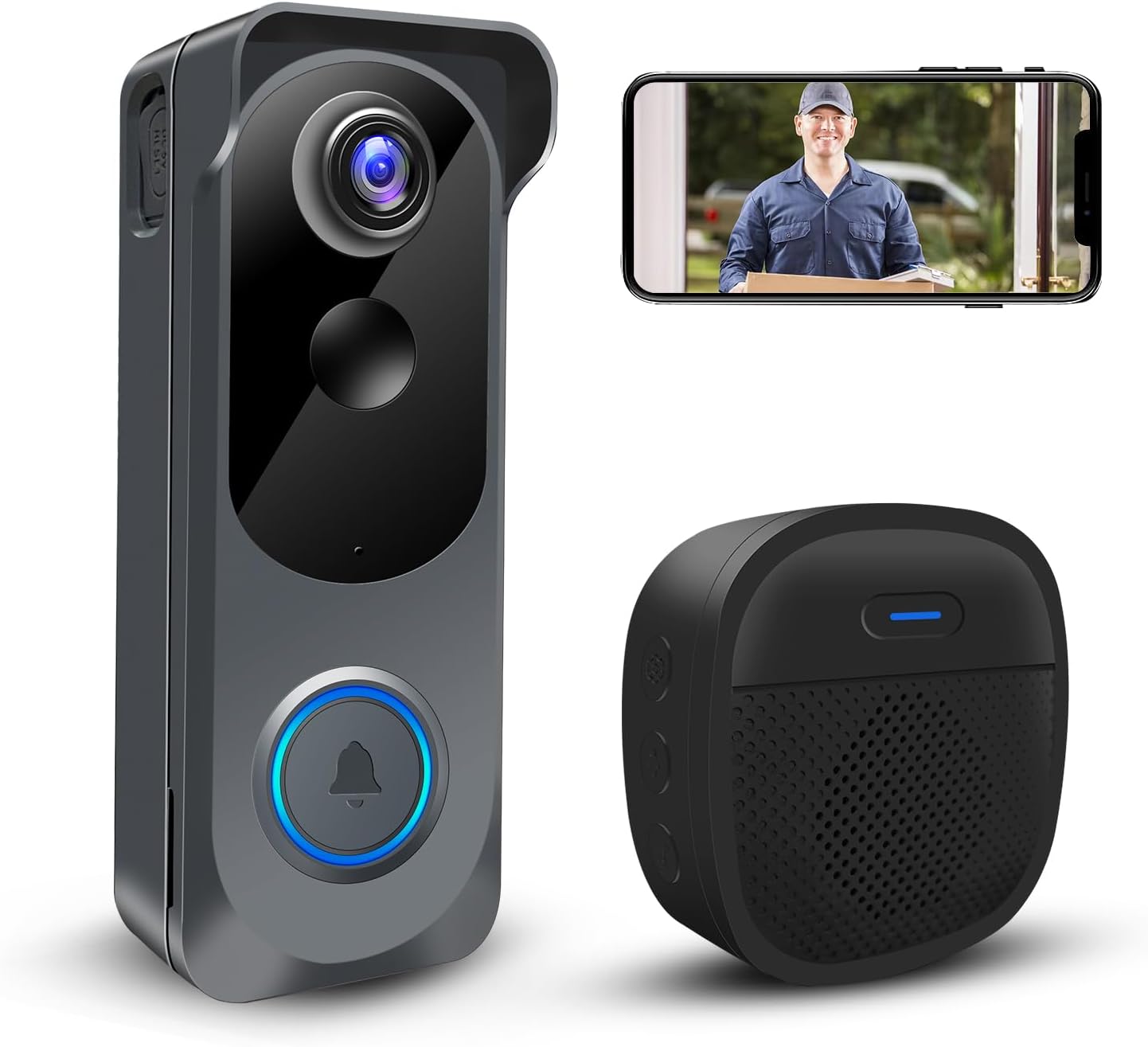 Wireless Video Doorbell Camera with Chime, Voice Changer/Message, PIR Motion Detection, Instant Alerts, 2 - Way Audio, 1080P HD, Night Vision, 2.4G WiFi, IP66, Battery Powered, Works with Alexa - Amazing Gadgets Outlet