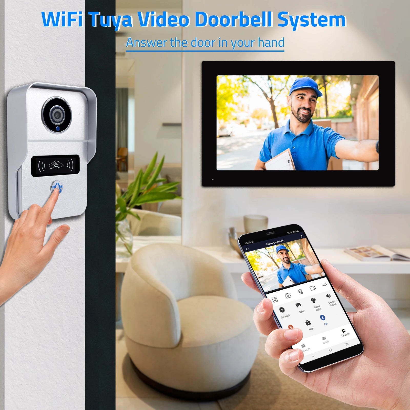 Wireless Wifi Video Doorbell System, 1080P Doorphone Door Camera, 7 Inch Touch Screen, Video Intercom 32GB SD card for Home - Amazing Gadgets Outlet