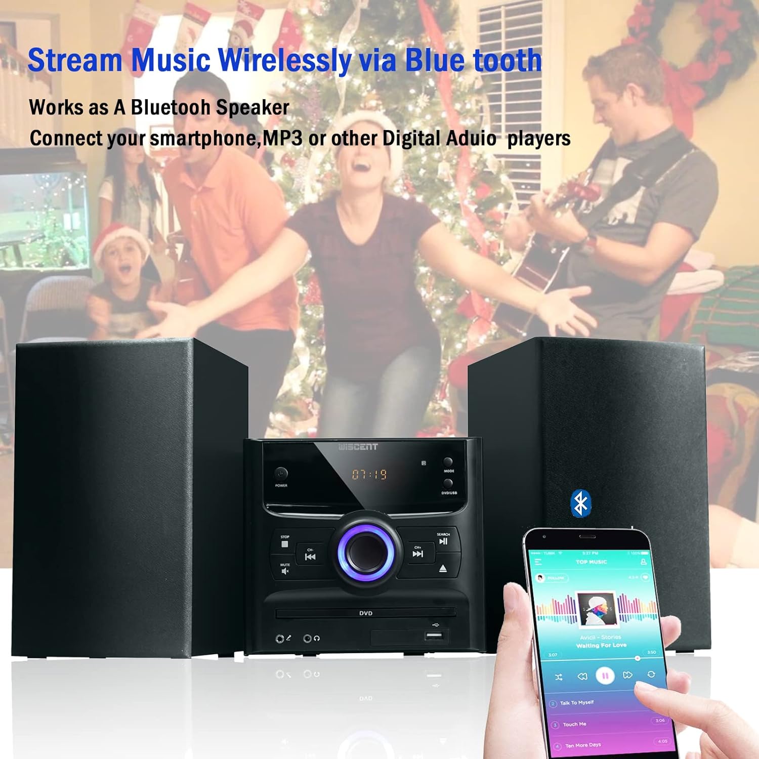 WISCENT Hi - Fi Compact Stereo Systems with Bluetooth, FM Radio,CD Player,Micro DVD Player for Home,USB - MP3 Playback,AUX,MIC,Remote Control,30W, Hi Fi Music System,DSP - Tech - Amazing Gadgets Outlet