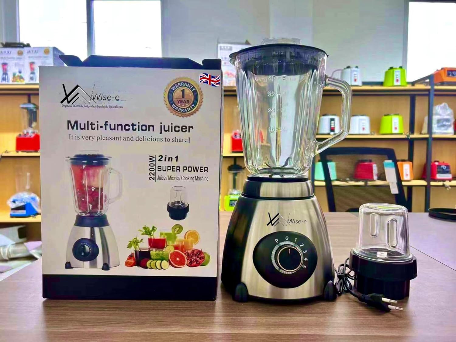 Wise - e Multi Function Blender juicer Food Processor with Glass Jar & a Grinder Strong Housing Smoothie Maker 1.5L Glass Jar Removable Filling Cap for Easy Filling Ice Crushing Function 2200W - Amazing Gadgets Outlet