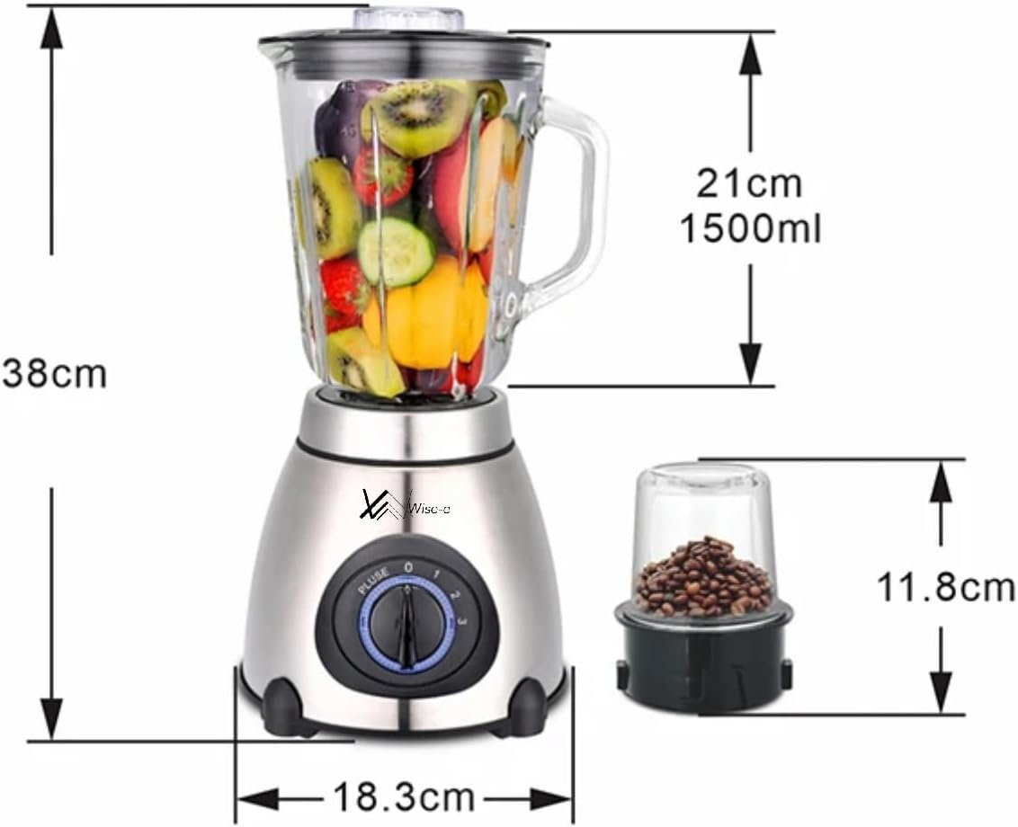 Wise - e Multi Function Blender juicer Food Processor with Glass Jar & a Grinder Strong Housing Smoothie Maker 1.5L Glass Jar Removable Filling Cap for Easy Filling Ice Crushing Function 2200W - Amazing Gadgets Outlet