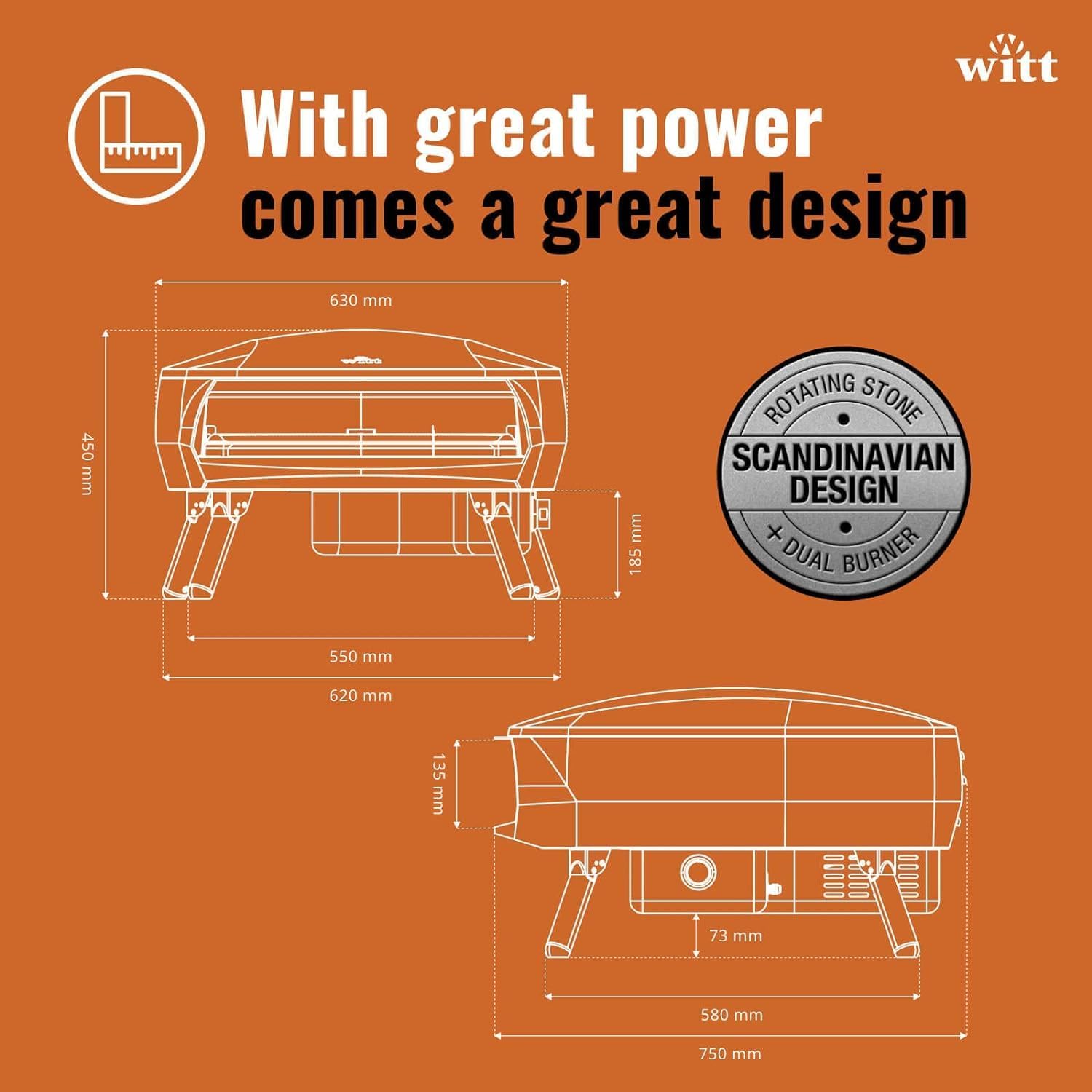 Witt ETNA Rotante Award Winning Pizza Oven with 360 Degrees Rotating Pizza Stone and Booster Burner. This Outdoor Gas Pizza Oven Bakes a Pizza in Less than a minute - Black - Amazing Gadgets Outlet