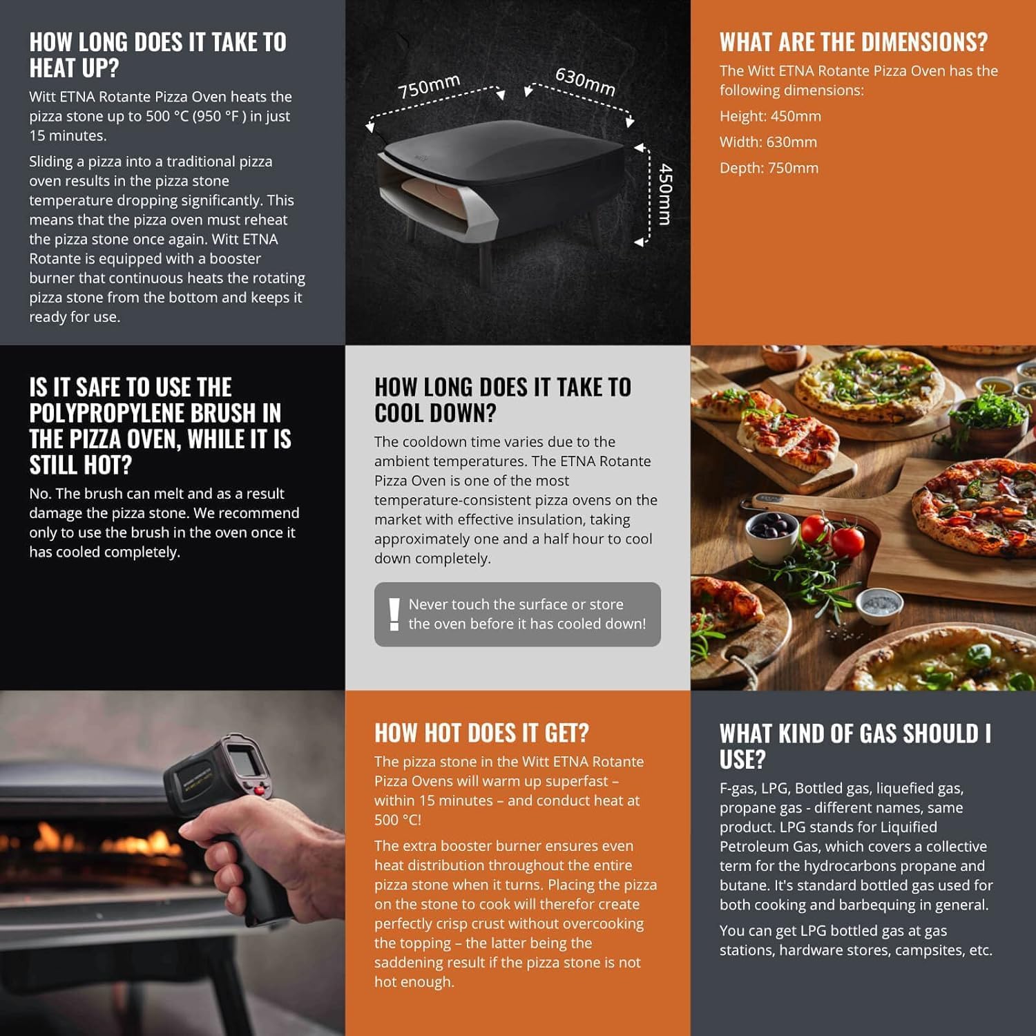 Witt ETNA Rotante Award Winning Pizza Oven with 360 Degrees Rotating Pizza Stone and Booster Burner. This Outdoor Gas Pizza Oven Bakes a Pizza in Less than a minute - Black - Amazing Gadgets Outlet