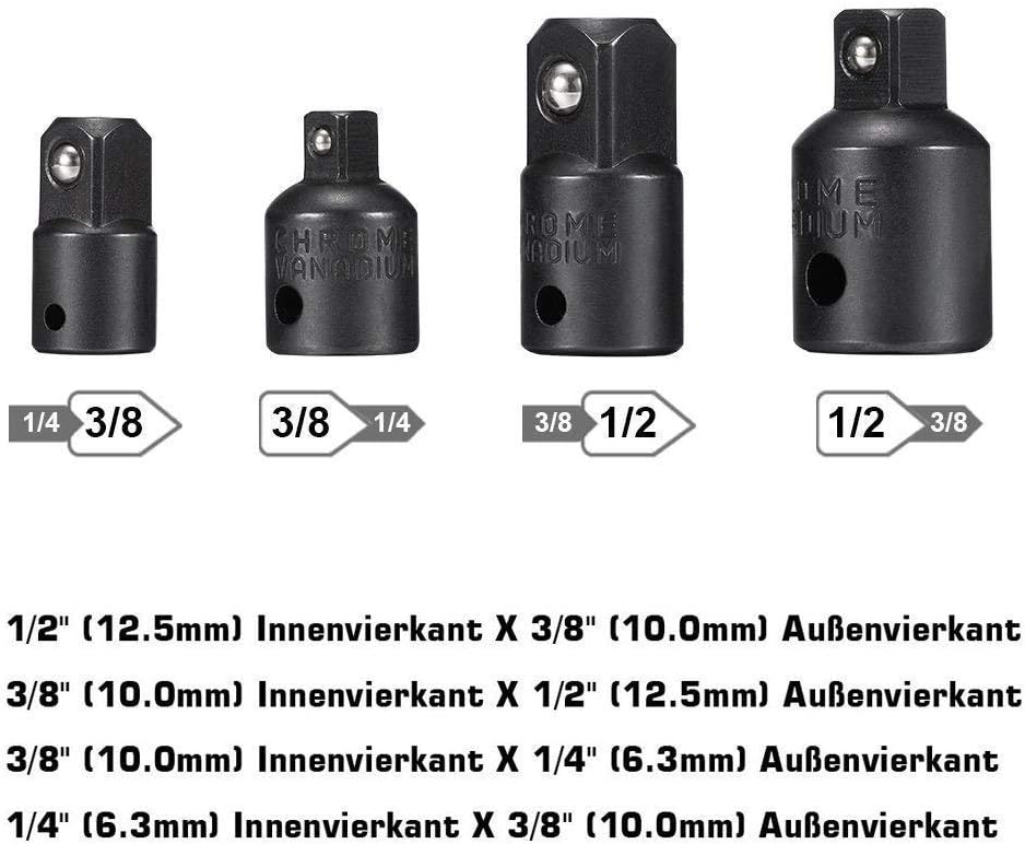 wohot 7Pcs Impact Socket Adaptor Set Drill into High Speed Nut Drill, 1/4", 1/2", 3/8 and 4pcs 1/4 to 3/8 x 3/8 to 1/4 Inch – 3/8 to 1/2 – 1/2 to 3/8 - Amazing Gadgets Outlet