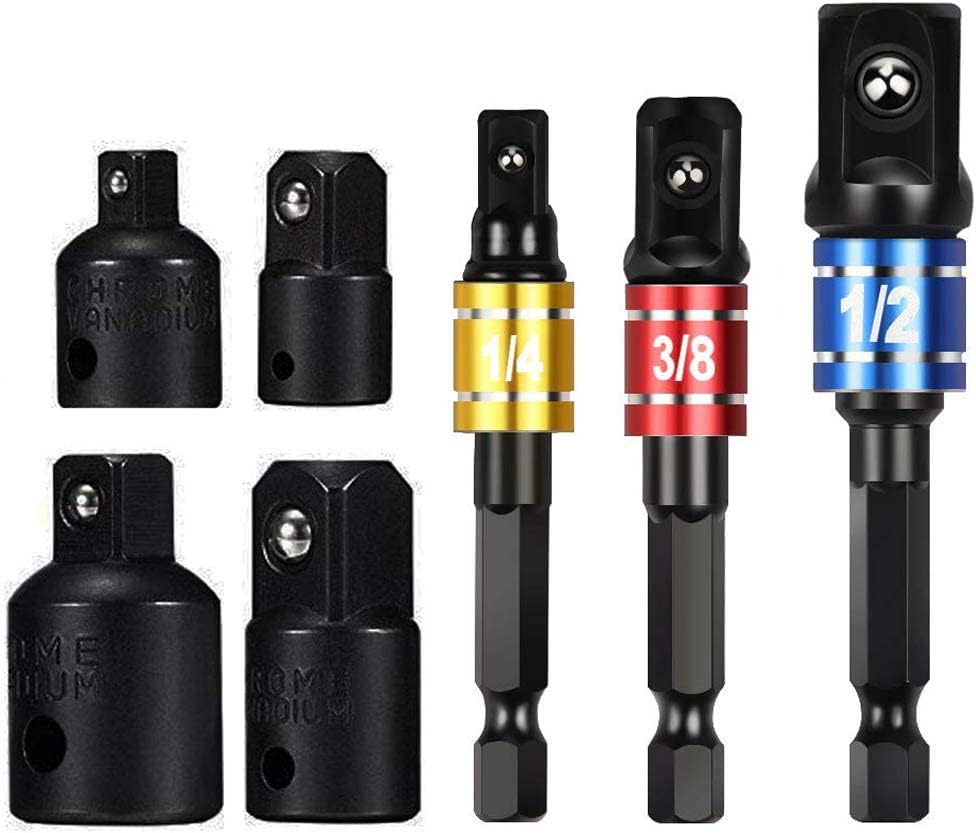 wohot 7Pcs Impact Socket Adaptor Set Drill into High Speed Nut Drill, 1/4", 1/2", 3/8 and 4pcs 1/4 to 3/8 x 3/8 to 1/4 Inch – 3/8 to 1/2 – 1/2 to 3/8 - Amazing Gadgets Outlet