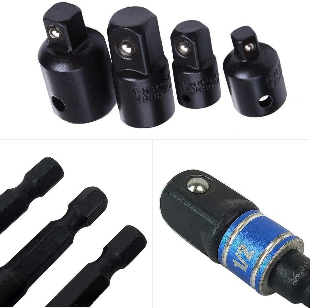 wohot 7Pcs Impact Socket Adaptor Set Drill into High Speed Nut Drill, 1/4", 1/2", 3/8 and 4pcs 1/4 to 3/8 x 3/8 to 1/4 Inch – 3/8 to 1/2 – 1/2 to 3/8 - Amazing Gadgets Outlet