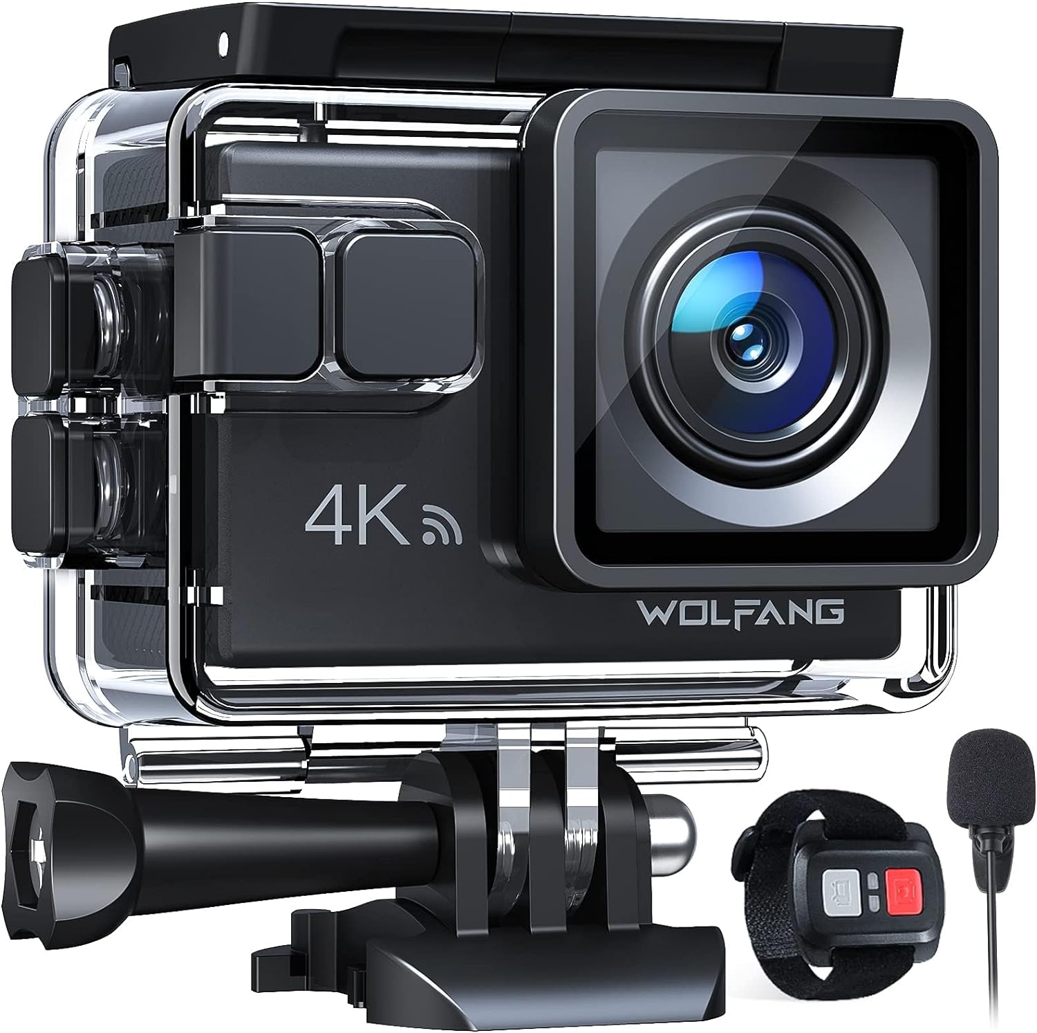 WOLFANG Action Camera 4K 20MP GA100, Waterproof 40M Underwater Camera for Snorkeling, EIS Stabilization WiFi 170° Wide Angle Helmet Camera for Vlogging with External Microphone, Remote Control - Amazing Gadgets Outlet