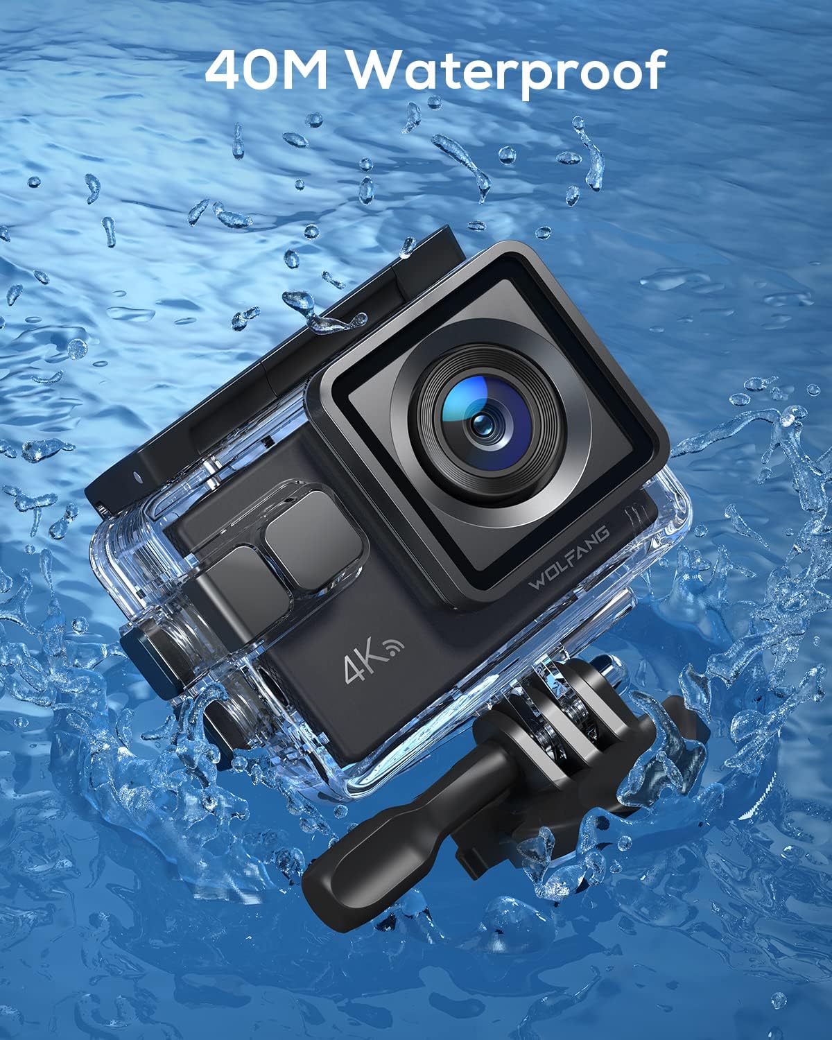 WOLFANG Action Camera 4K 20MP GA100, Waterproof 40M Underwater Camera for Snorkeling, EIS Stabilization WiFi 170° Wide Angle Helmet Camera for Vlogging with External Microphone, Remote Control - Amazing Gadgets Outlet