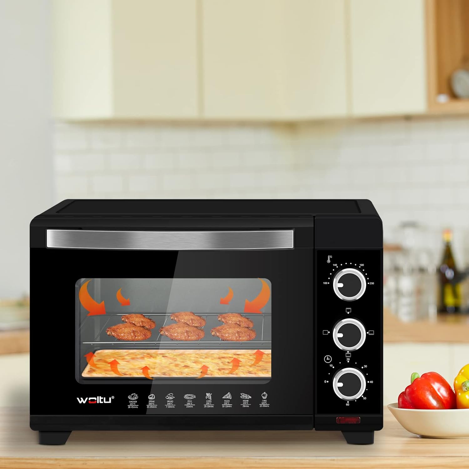 WOLTU Mini Oven 21L, Toaster Oven Electric Oven, Small Oven Countertop Oven with Knobs, 60 - Minute Timer, 100 - 230°C Thermostat, 1280W, Double Glazed Door, Top/Bottom Heating, Black - Amazing Gadgets Outlet