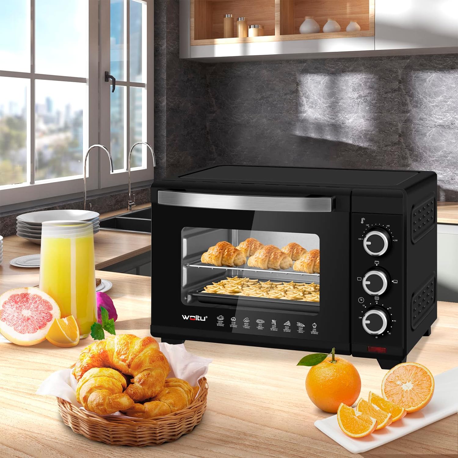 WOLTU Mini Oven 21L, Toaster Oven Electric Oven, Small Oven Countertop Oven with Knobs, 60 - Minute Timer, 100 - 230°C Thermostat, 1280W, Double Glazed Door, Top/Bottom Heating, Black - Amazing Gadgets Outlet