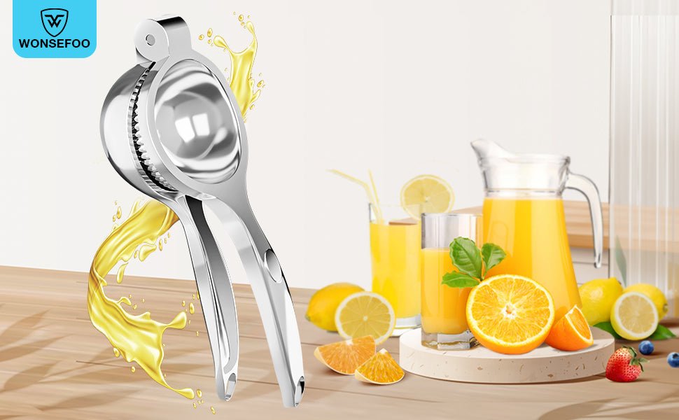 WONSEFOO Manual Lemon Squeezer Heavy Duty, Premium Metal Lemon Orange Lime Citrus Press Juicer Hand Juicer, Engineered Hand Squeezer Easy to Use and Clean - Anti Corrosive and Dishwasher Safe - Amazing Gadgets Outlet