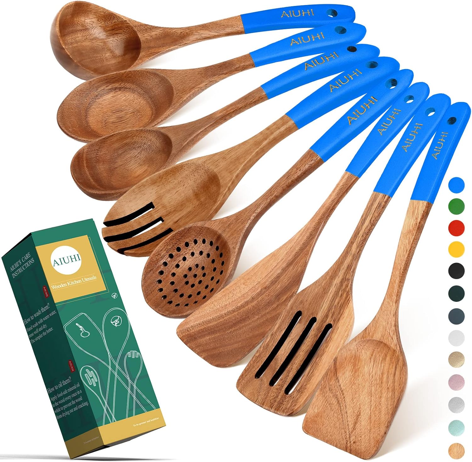 Wood Spoons for Cooking,Nonstick Kitchen Utensil Set,Wooden Spoons Cooking Utensil Set Non Scratch Natural Teak Wooden Utensils for Cooking(Teak 8 Pack) - Amazing Gadgets Outlet