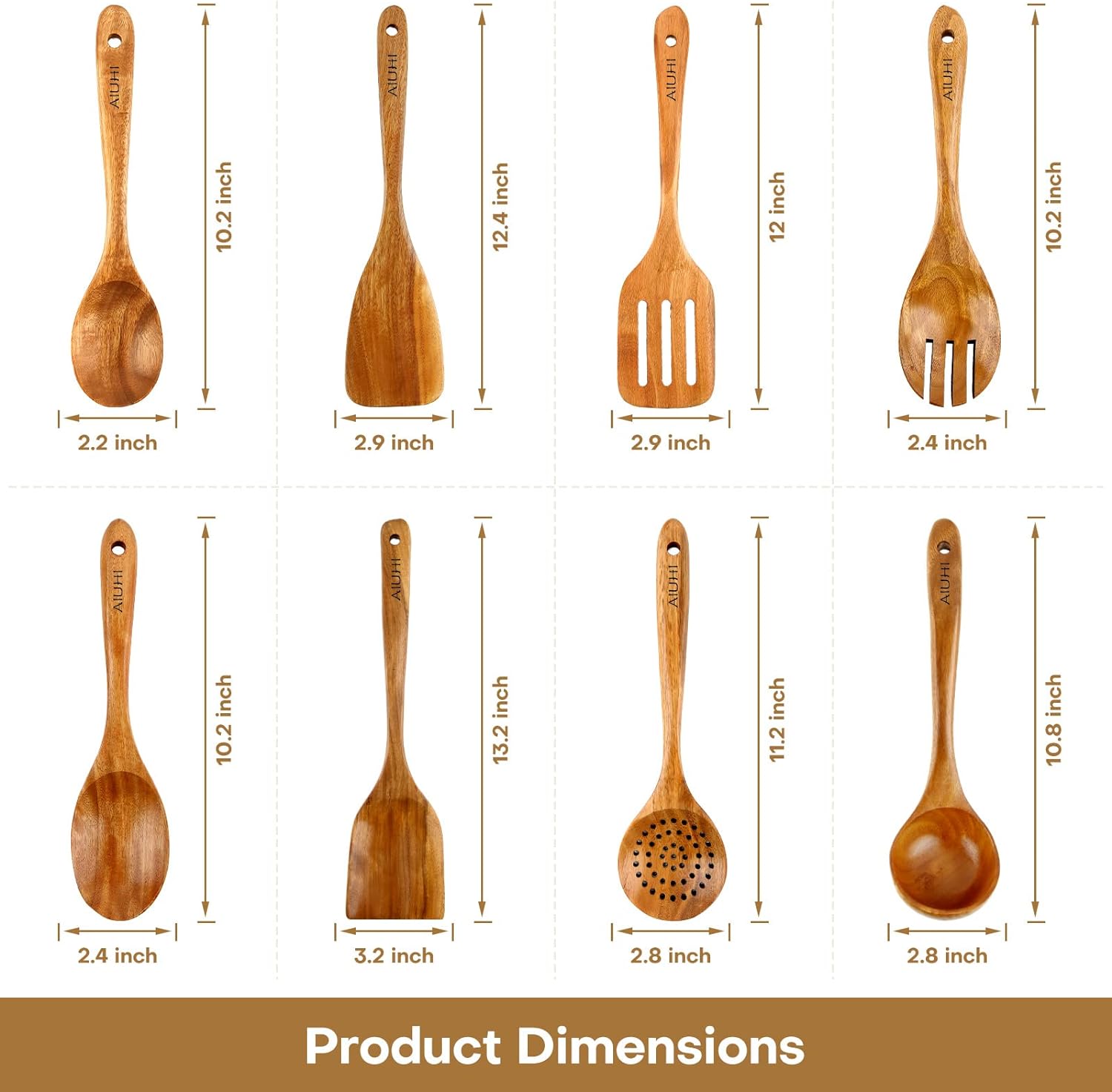 Wood Spoons for Cooking,Nonstick Kitchen Utensil Set,Wooden Spoons Cooking Utensil Set Non Scratch Natural Teak Wooden Utensils for Cooking(Teak 8 Pack) - Amazing Gadgets Outlet