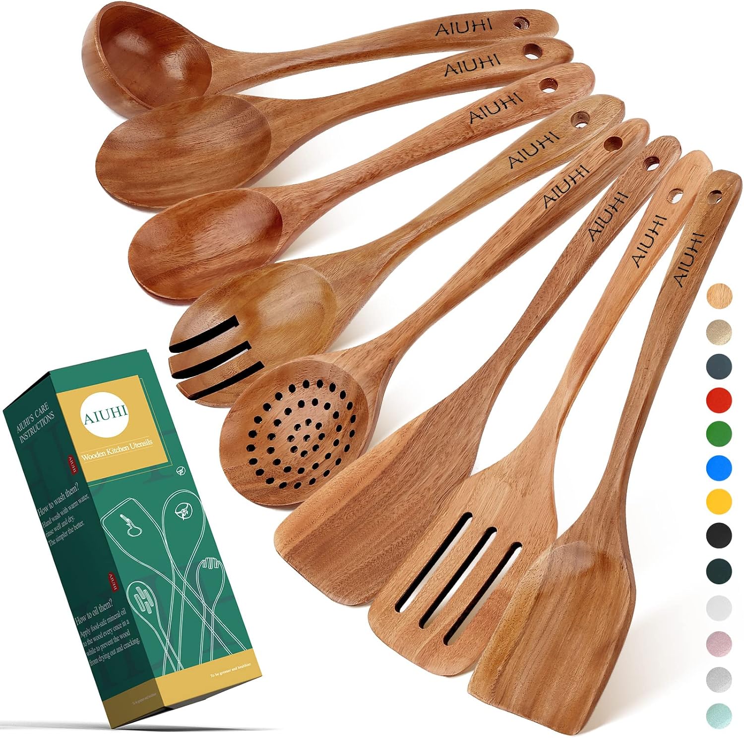 Wood Spoons for Cooking,Nonstick Kitchen Utensil Set,Wooden Spoons Cooking Utensil Set Non Scratch Natural Teak Wooden Utensils for Cooking(Teak 8 Pack) - Amazing Gadgets Outlet