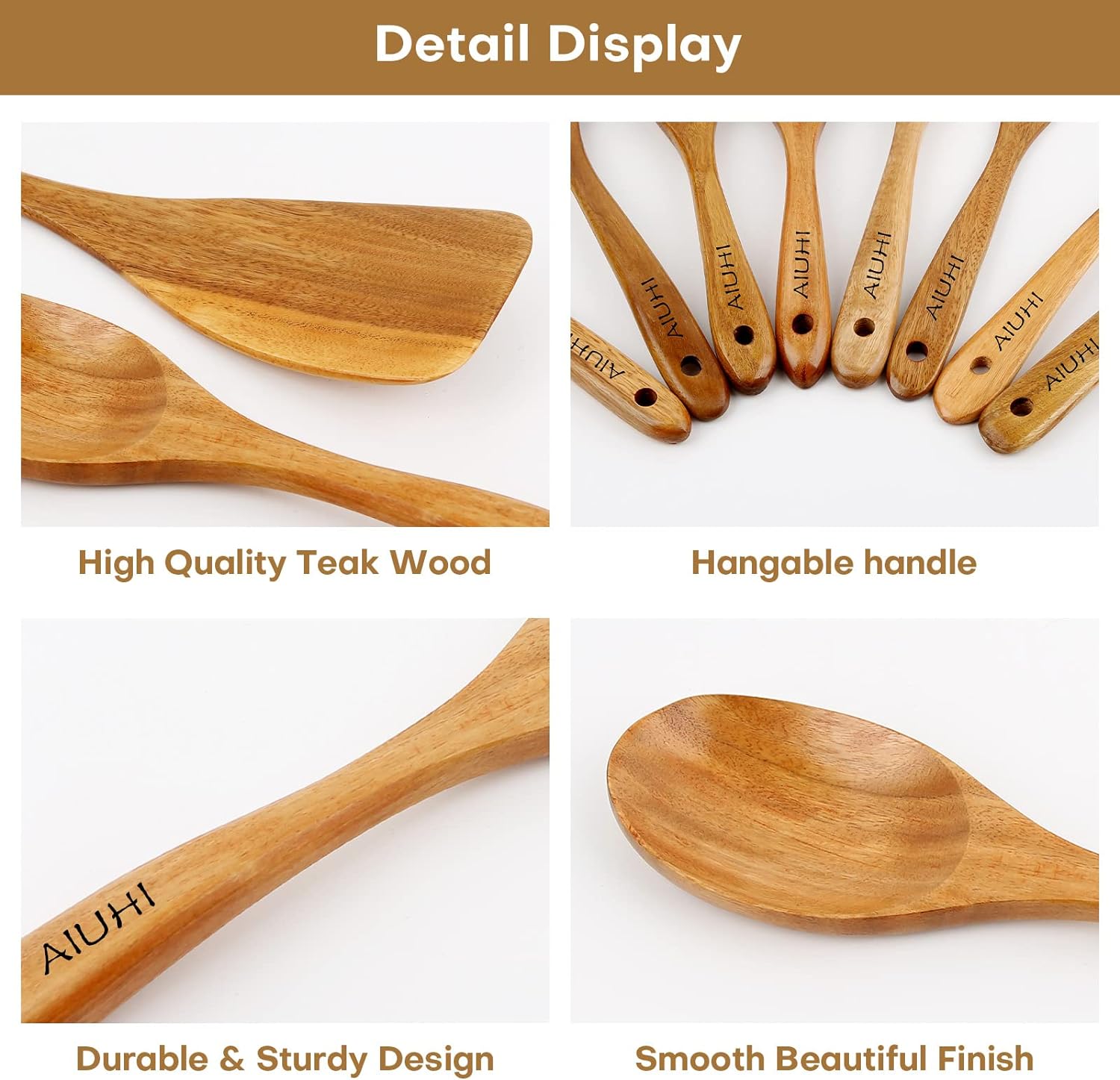 Wood Spoons for Cooking,Nonstick Kitchen Utensil Set,Wooden Spoons Cooking Utensil Set Non Scratch Natural Teak Wooden Utensils for Cooking(Teak 8 Pack) - Amazing Gadgets Outlet