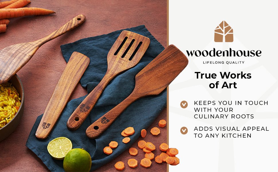 Wooden Spatula for Cooking, Kitchen Spatula Set of 4, Natural Teak Wooden Utensils Including Wooden Paddle, Turner Spatula, Slotted Spatula and Wood Scraper. Nonstick cookware. - Amazing Gadgets Outlet