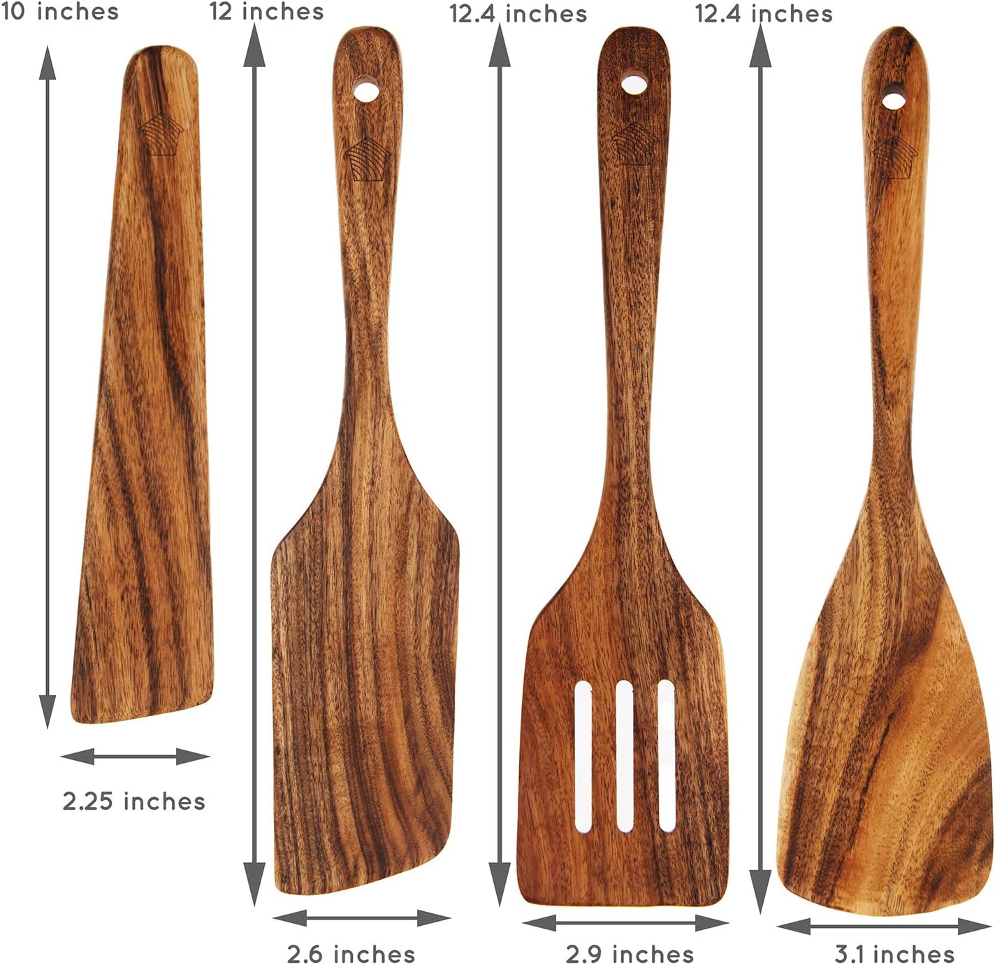 Wooden Spatula for Cooking, Kitchen Spatula Set of 4, Natural Teak Wooden Utensils Including Wooden Paddle, Turner Spatula, Slotted Spatula and Wood Scraper. Nonstick cookware. - Amazing Gadgets Outlet