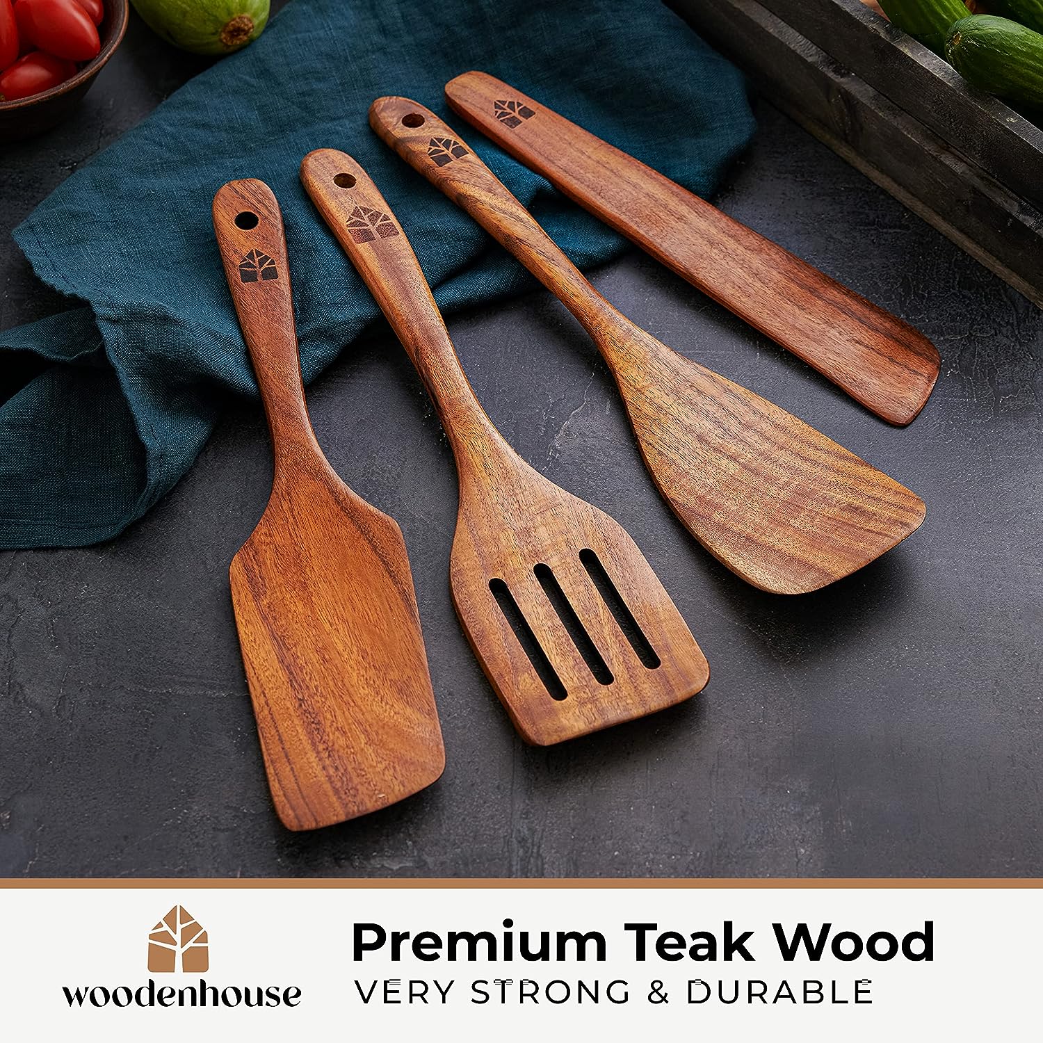 Wooden Spatula for Cooking, Kitchen Spatula Set of 4, Natural Teak Wooden Utensils Including Wooden Paddle, Turner Spatula, Slotted Spatula and Wood Scraper. Nonstick cookware. - Amazing Gadgets Outlet