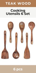 Wooden Spoons for Cooking – Wooden Utensils for Cooking Set with Holder, Spoon Rest & Hanging Hooks, Teak Wood Nonstick Kitchen Cookware – Durable Set of 8pcs by Woodenhouse - Amazing Gadgets Outlet