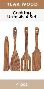 Wooden Spoons for Cooking – Wooden Utensils for Cooking Set with Holder, Spoon Rest & Hanging Hooks, Teak Wood Nonstick Kitchen Cookware – Durable Set of 8pcs by Woodenhouse - Amazing Gadgets Outlet