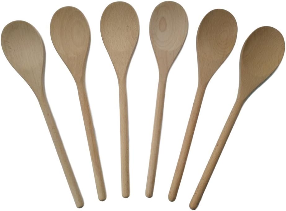 Wooden Spoons Mixing Baking Serving In Beech 12 inch - Set of 6 ROUNDSQUARE - Amazing Gadgets Outlet