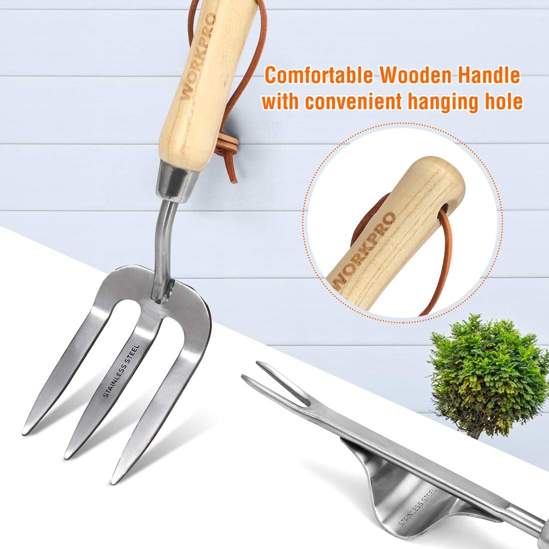 WORKPRO 7 Piece Garden Tools Set, Stainless Steel Hand Tools with Wooden Handle, Including Gloves, Trowel, Weeder, Hand fork, Hand Rake, Transplanter, Pruner and Garden Tote   Import  Single ASIN  Import  Multiple ASIN ×Product customization - Amazing Gadgets Outlet