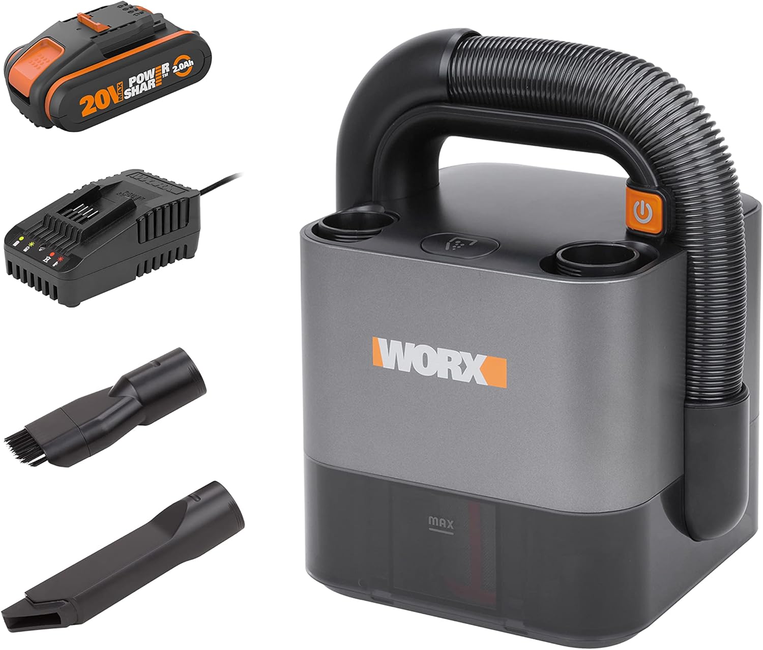 WORX 18V (20V Max) Cordless Handheld Vacuum Cleaner, Cube Vac, PowerShare, Strong suction, Compact and Portable, Battery & Charger included, WX030 - Amazing Gadgets Outlet