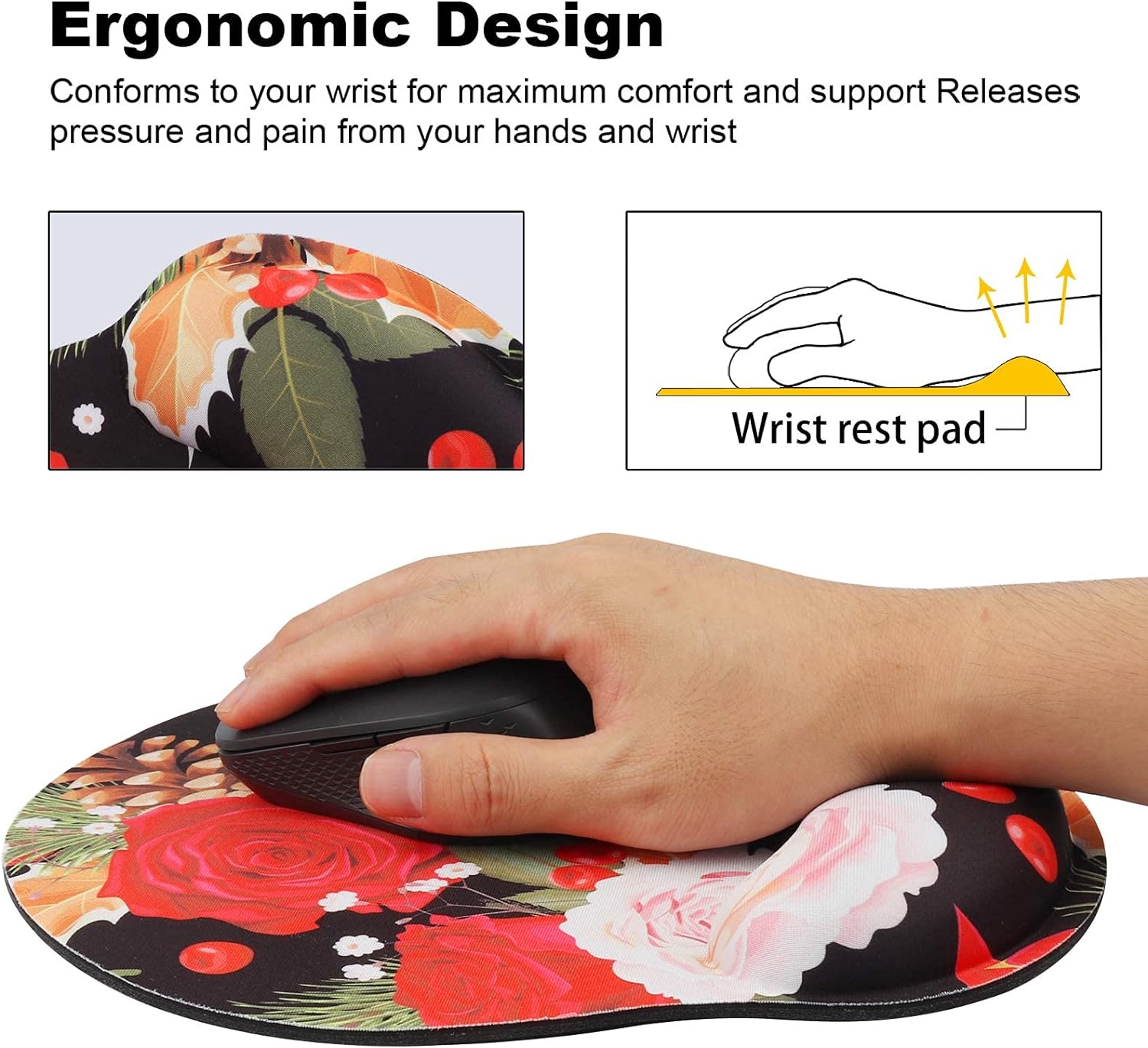 Wrist Rest Mat,Comfortable Memory Foam Mouse Pad with Wrist Support,Anti - Slip Rubber Mouse Wrist Support Pad for Working Gaming - rose008 - Amazing Gadgets Outlet