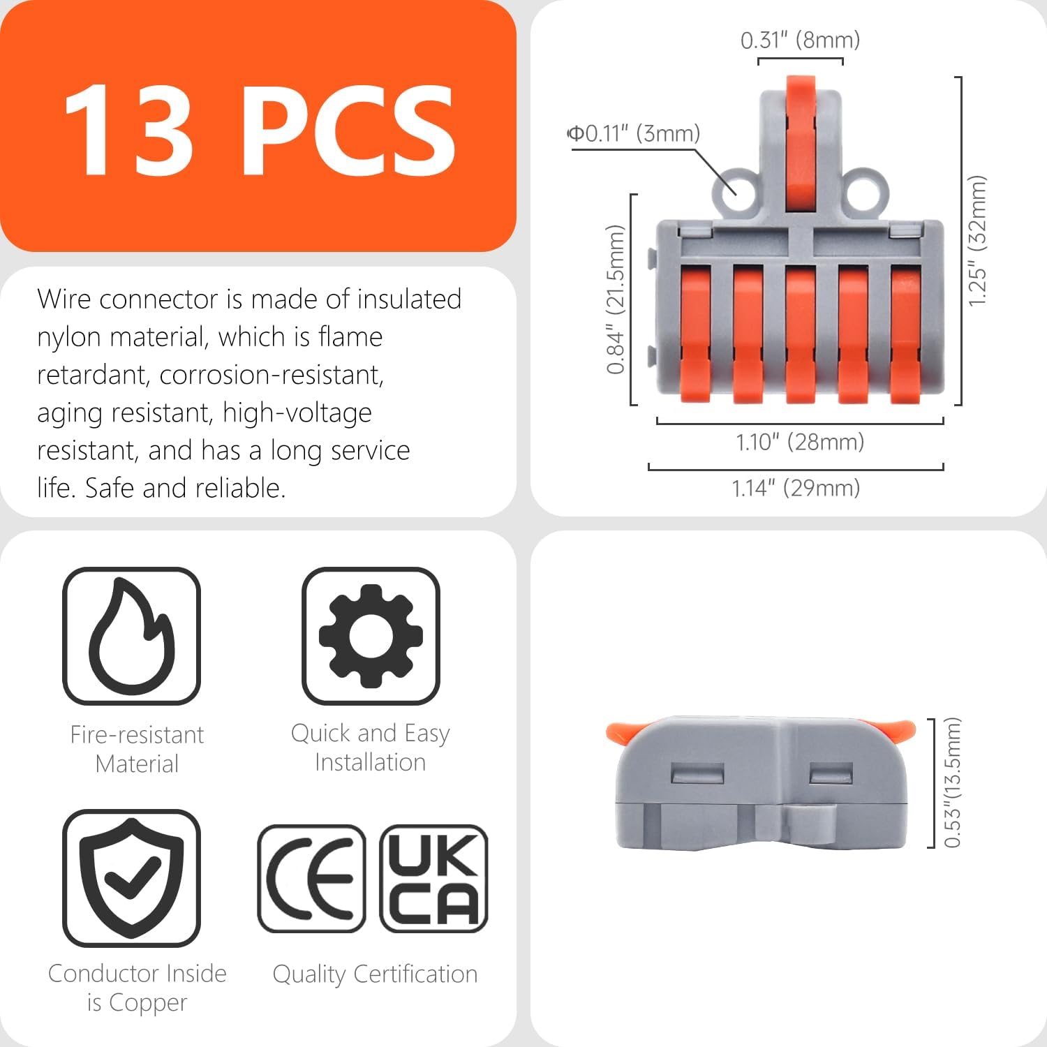 XALXMAW 13Pcs Wire Connector, 1 In 5 Out DIY Mini Splicing Compact Terminal, Quick Push - in Electrical Connectors 28 - 12 AWG - Amazing Gadgets Outlet