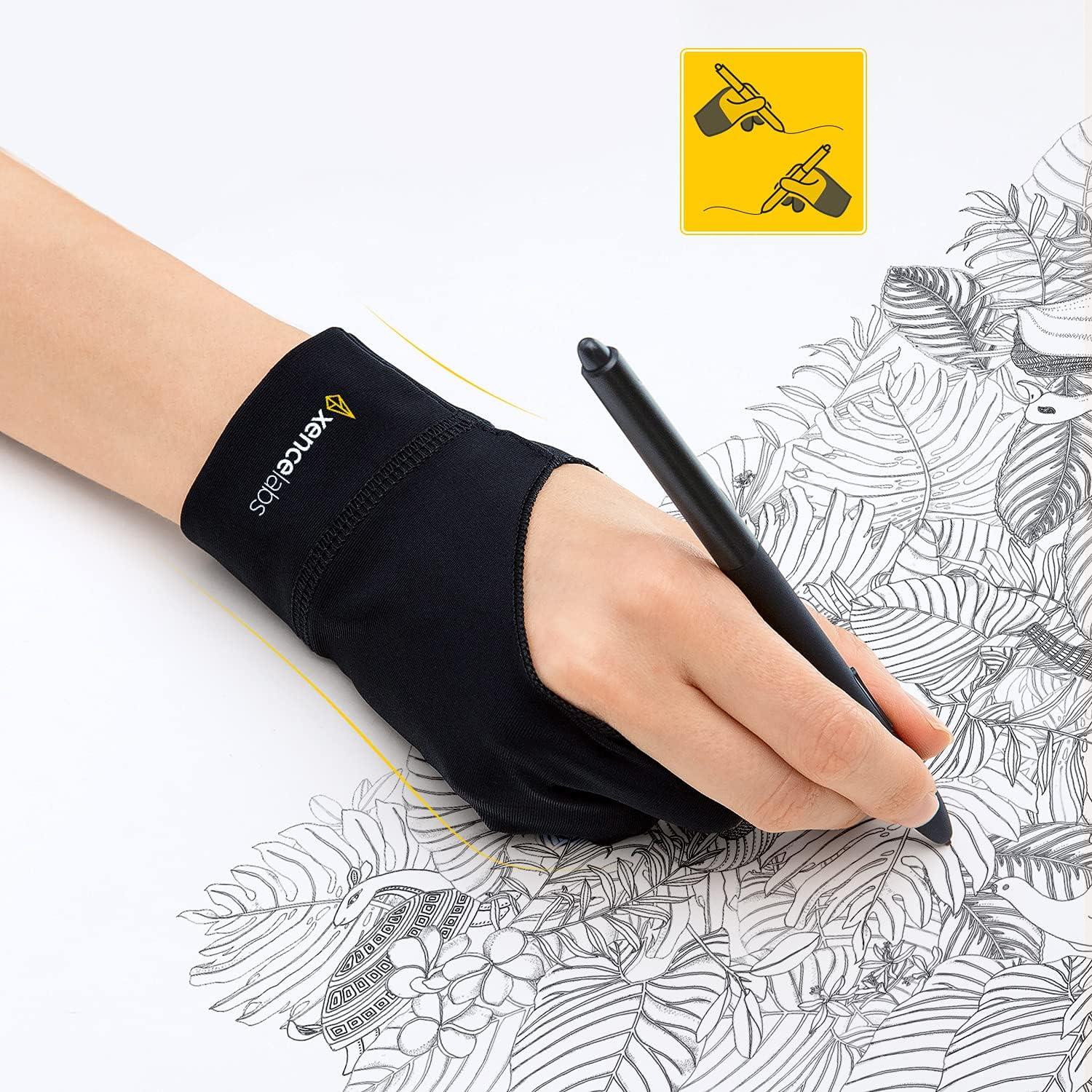 XENCELABS, Artist Glove, Drawing Glove Left Right Hand for Drawing Tablet, 2 Finger Glove for Drawing Black Size L - Amazing Gadgets Outlet