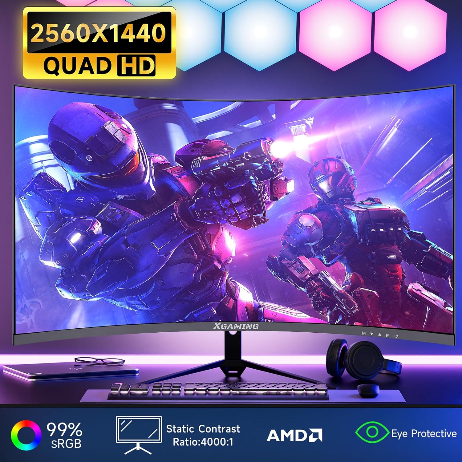 XGaming 27 Inch Curved Gaming Monitor, 1500R QHD Monitor, 165Hz,2560x1440P, AMD FreeSync Premium, HDR Ready, HDMI, DisplayPort, VESA, Without Speaker - Amazing Gadgets Outlet