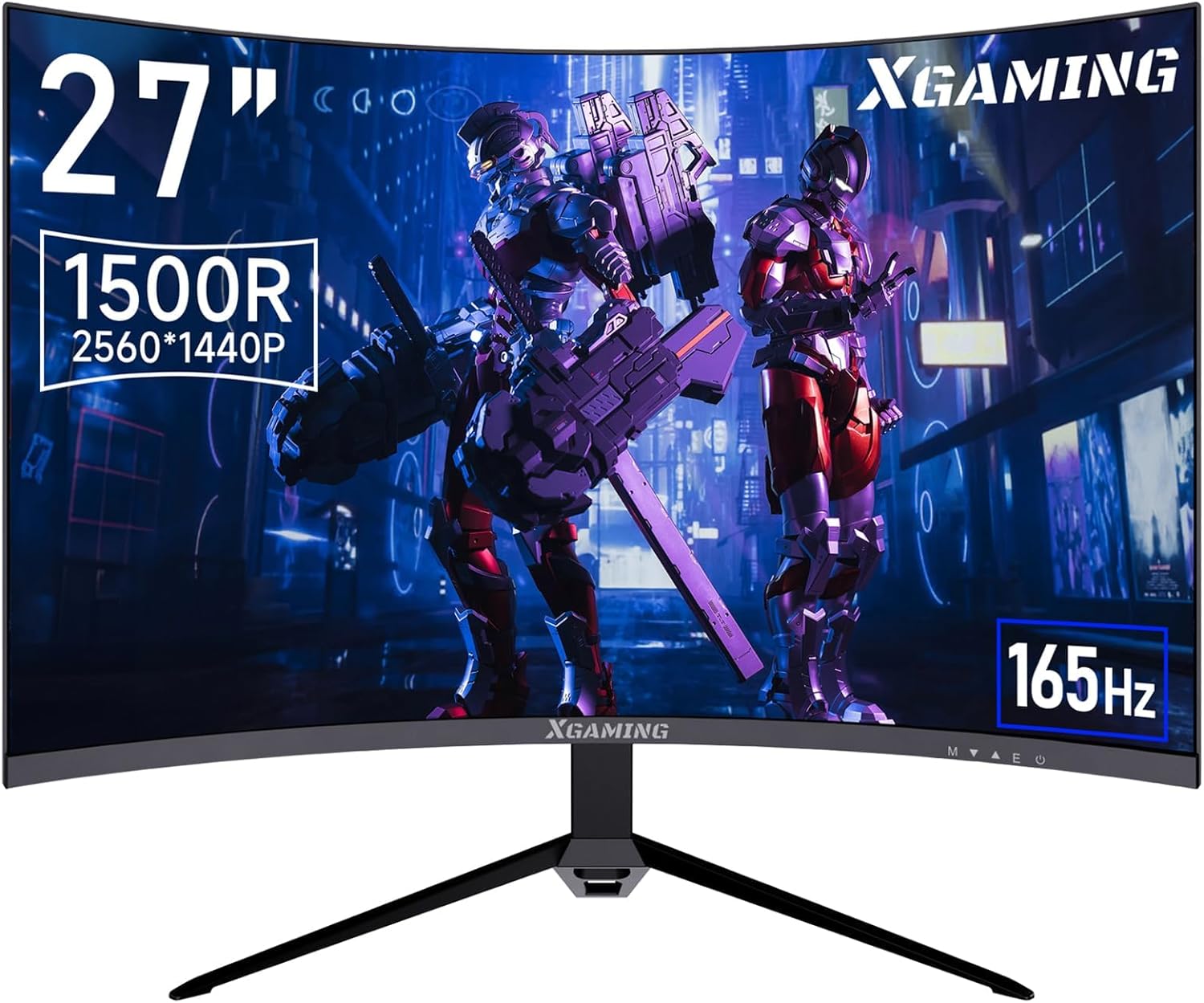 XGaming 27 Inch Curved Gaming Monitor, 1500R QHD Monitor, 165Hz,2560x1440P, AMD FreeSync Premium, HDR Ready, HDMI, DisplayPort, VESA, Without Speaker - Amazing Gadgets Outlet