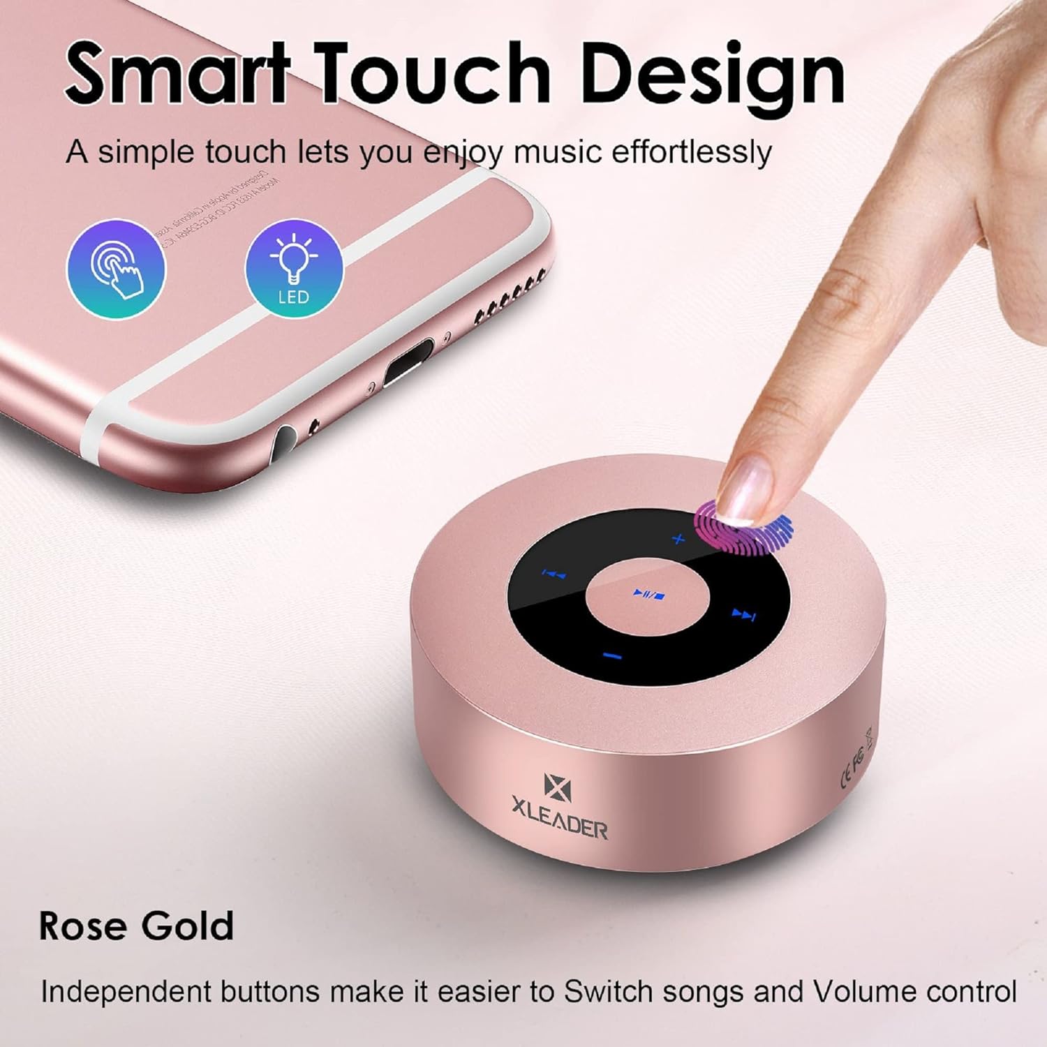 Xleader,Upgraded,Smart Touch Portable Speakers Wireless Bluetooth,Premium Rose Gold Mini Small Speaker with (Waterproof Case) Mic TF Aux for iPhone Tablet, Electronics Gifts for Girls Women Holiday - Amazing Gadgets Outlet