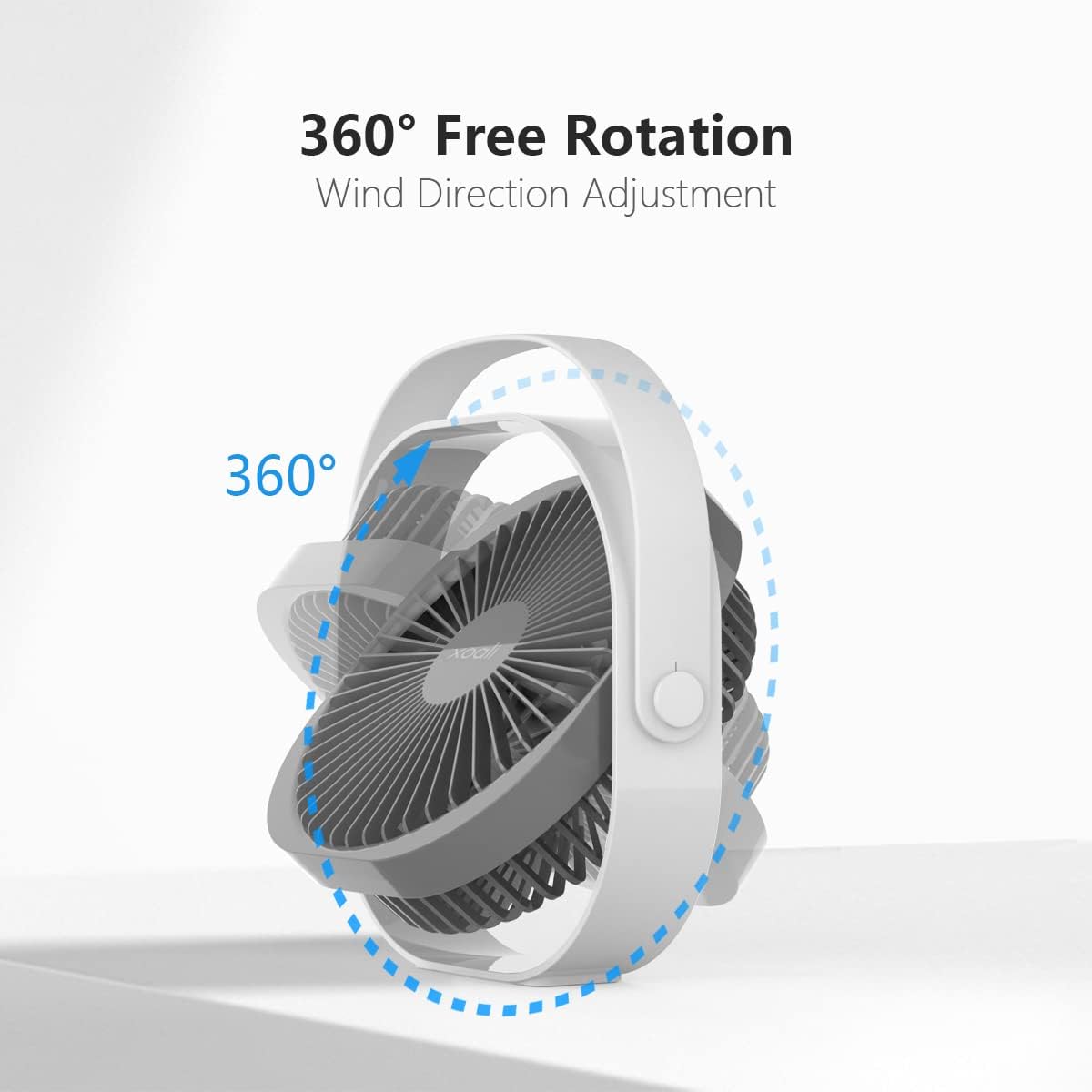 Xoali Desk Fan USB 4000 mAh,8 Inch Portable Fan,3 Speeds Desktop Table Fan,Rechargeable Cooling Fan,Strong Airflow,Quiet Fans for Bedroom,Home,Car,Outdoor Use (White and Gray) - Amazing Gadgets Outlet