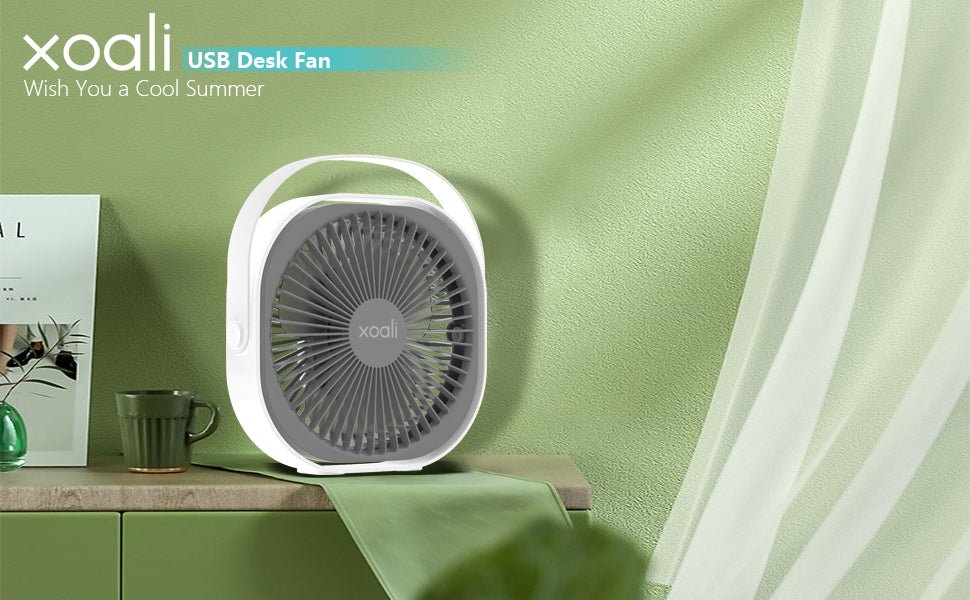 Xoali Desk Fan USB 4000 mAh,8 Inch Portable Fan,3 Speeds Desktop Table Fan,Rechargeable Cooling Fan,Strong Airflow,Quiet Fans for Bedroom,Home,Car,Outdoor Use (White and Gray) - Amazing Gadgets Outlet