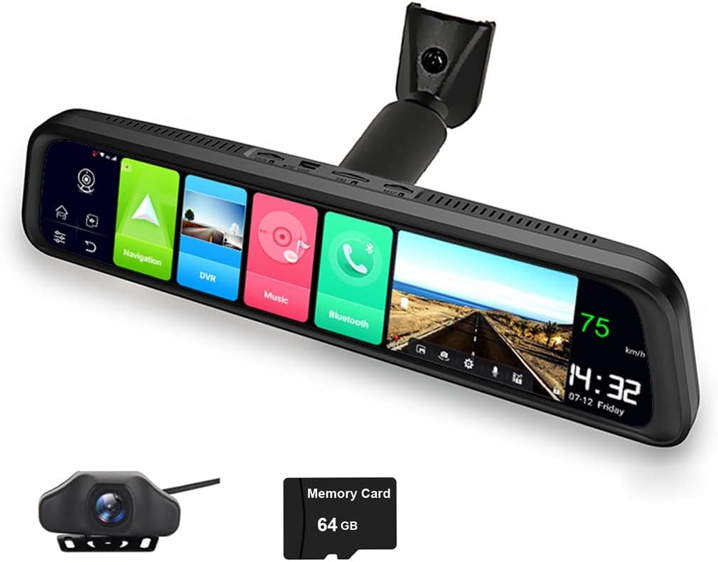 XRC TECH Smart Android Rearview Mirror Dash Cam For Cars,Special Bracket, Front And Rear Dual Lens FHD 1080P,4G Network,WiFi,ADAS,GPS Navigation,Bluetooth,Remote Monitoring (64GB Card Included) - Amazing Gadgets Outlet