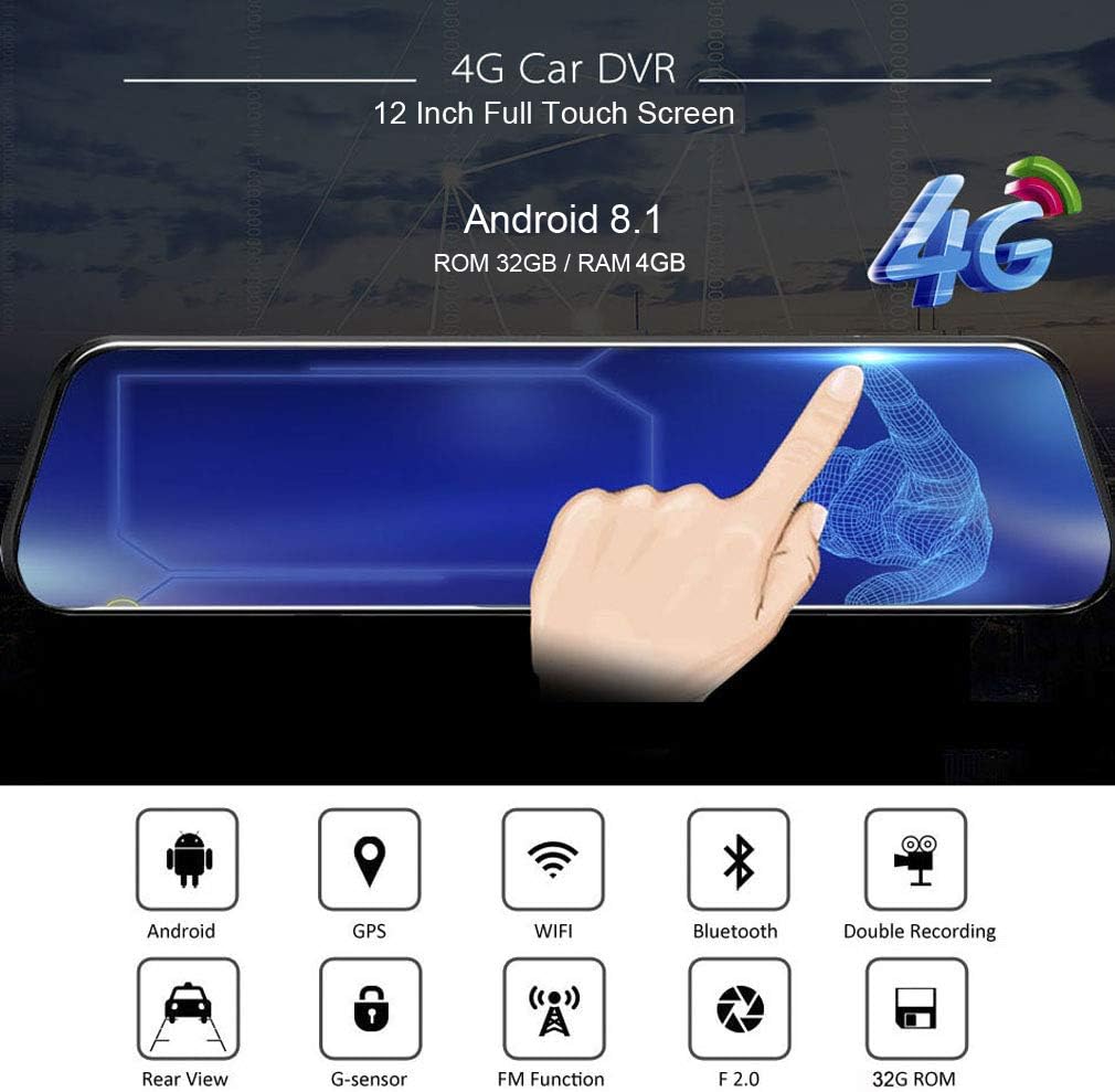 XRC TECH Smart Android Rearview Mirror Dash Cam For Cars,Special Bracket, Front And Rear Dual Lens FHD 1080P,4G Network,WiFi,ADAS,GPS Navigation,Bluetooth,Remote Monitoring (64GB Card Included) - Amazing Gadgets Outlet