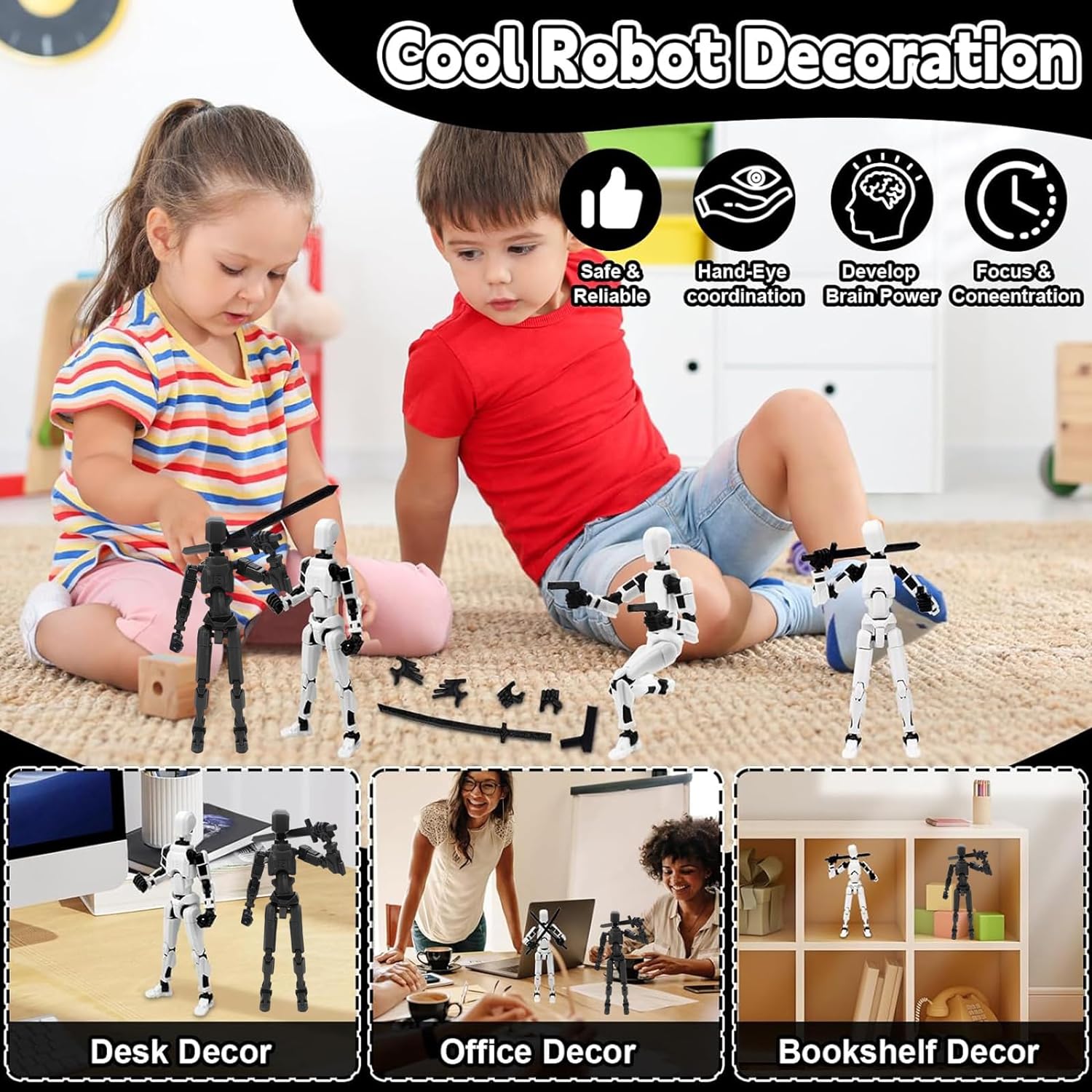 XRHOT 2Pcs Lucky T13 Action Figures - With Weapon Multi - Jointed Movable Robot with 3D Printed Mannequin - PVC Model - Desktop Decorations for Action Figures for Game Lovers (Black＆White) - Amazing Gadgets Outlet