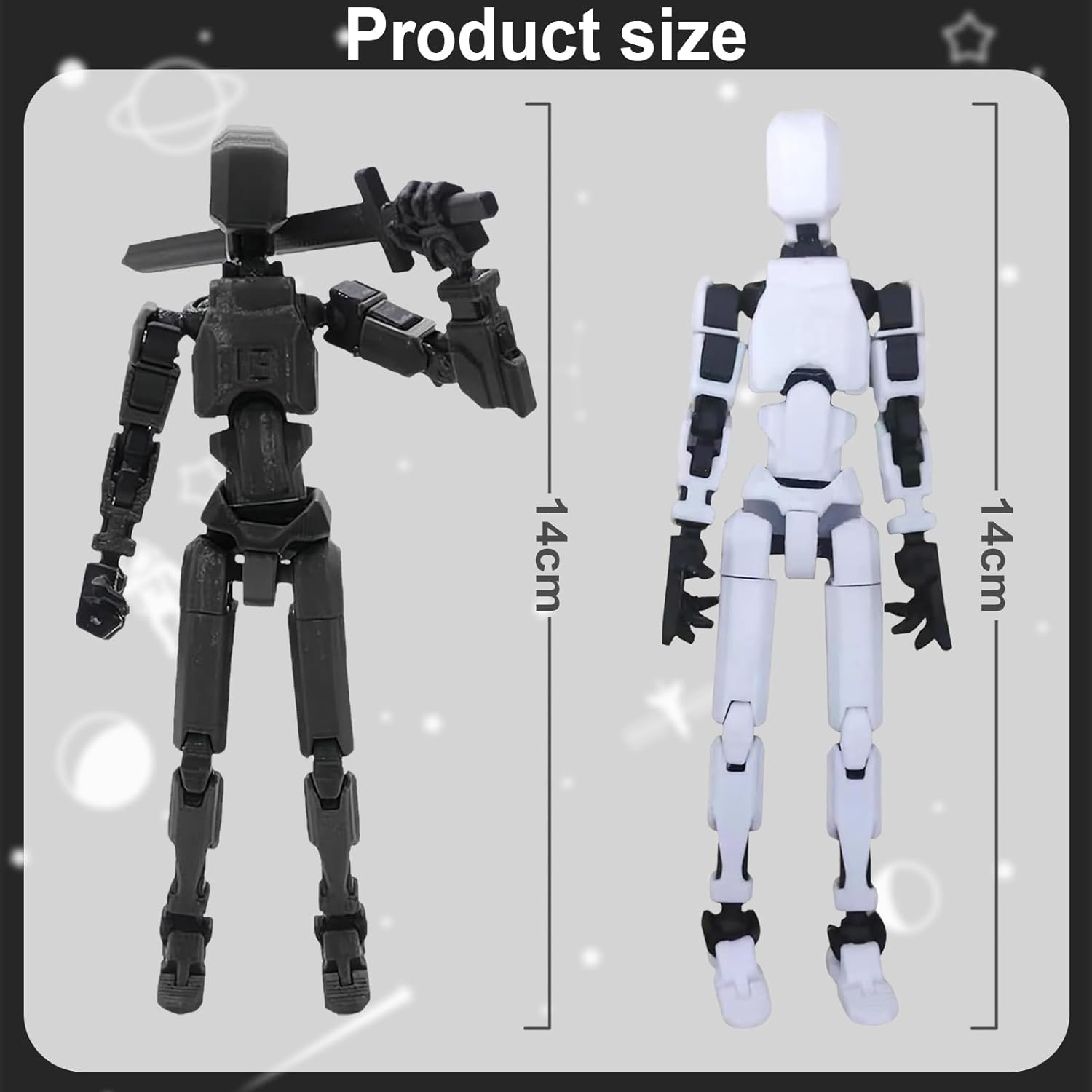 XRHOT 2Pcs Lucky T13 Action Figures - With Weapon Multi - Jointed Movable Robot with 3D Printed Mannequin - PVC Model - Desktop Decorations for Action Figures for Game Lovers (Black＆White) - Amazing Gadgets Outlet